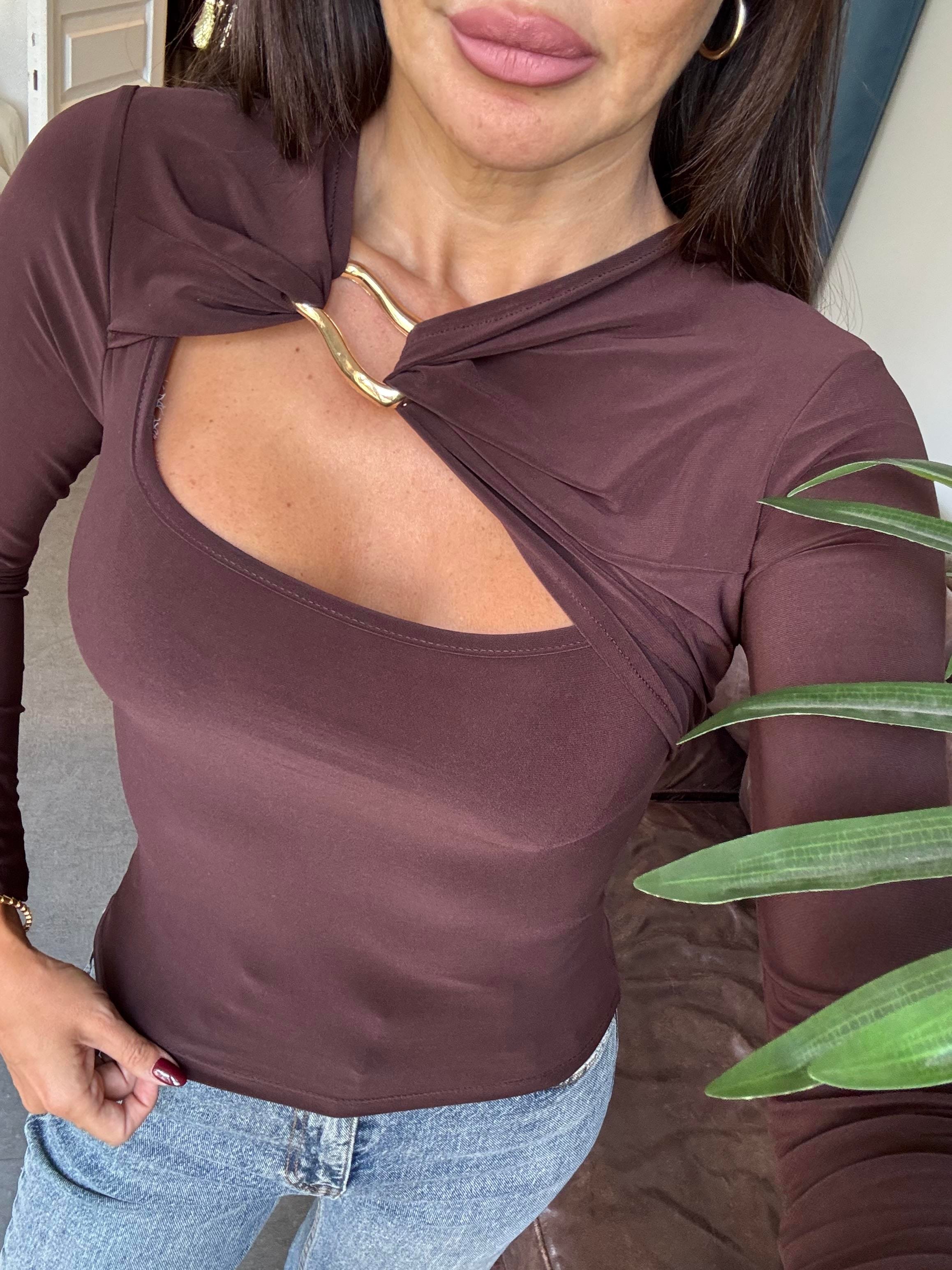 Kahve Gold Tokalı Bluz