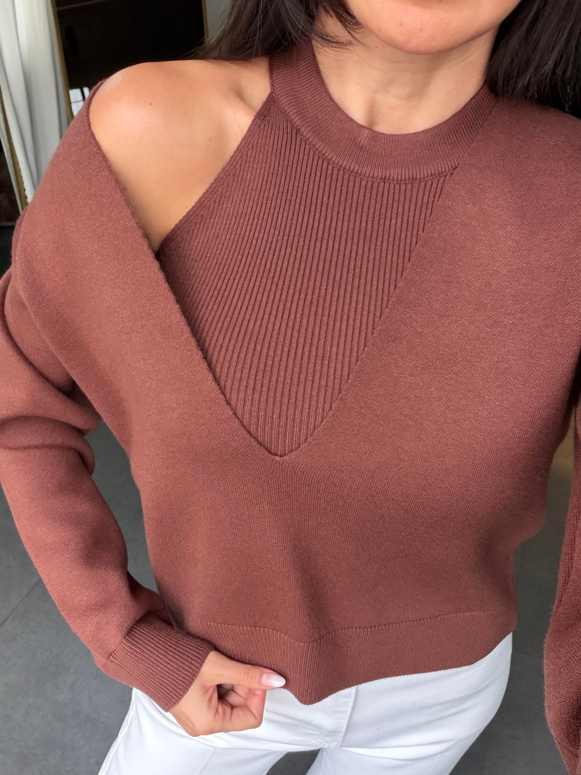 Kahve İkili V Yaka Kazak