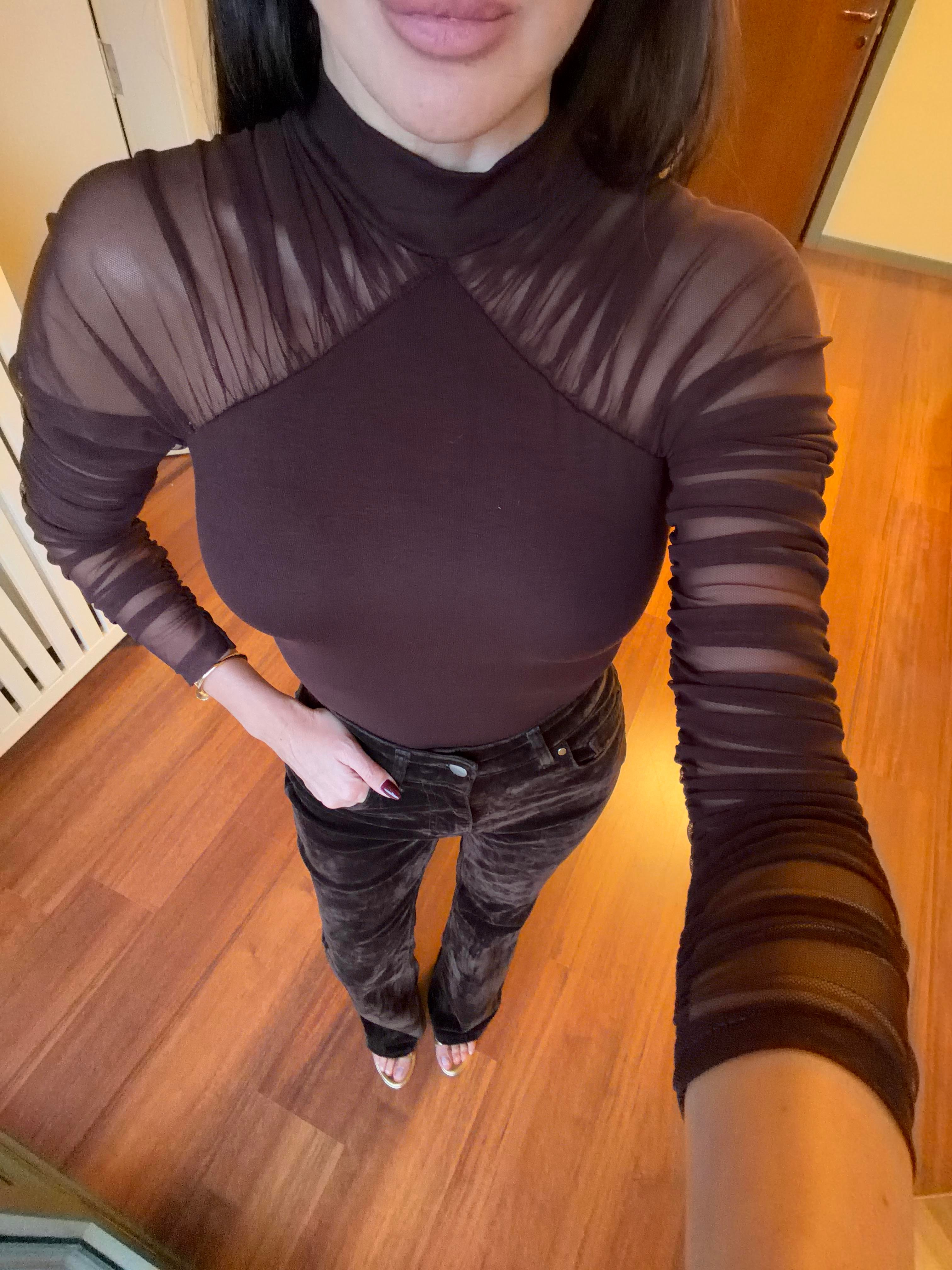 Kahve Kolları Tül Ribanalı Bluz