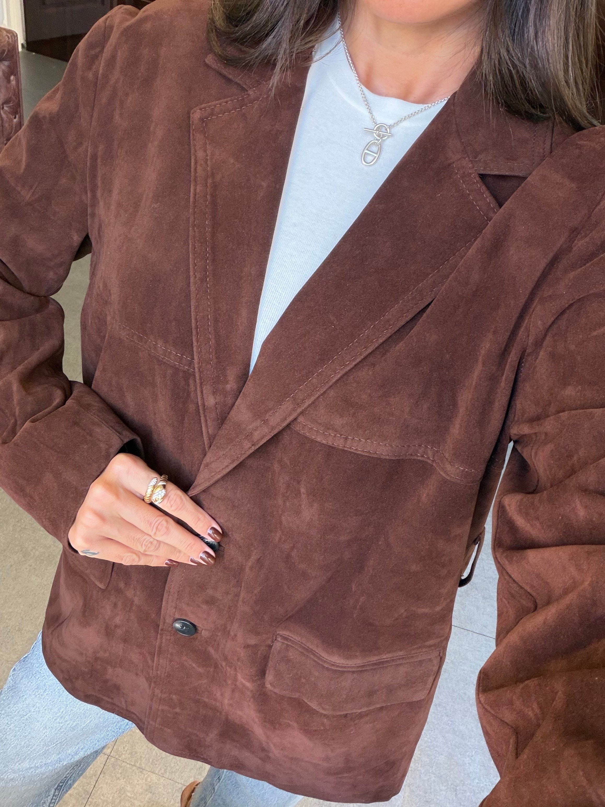 Kahve Kuşaklı Süet Blazer Ceket