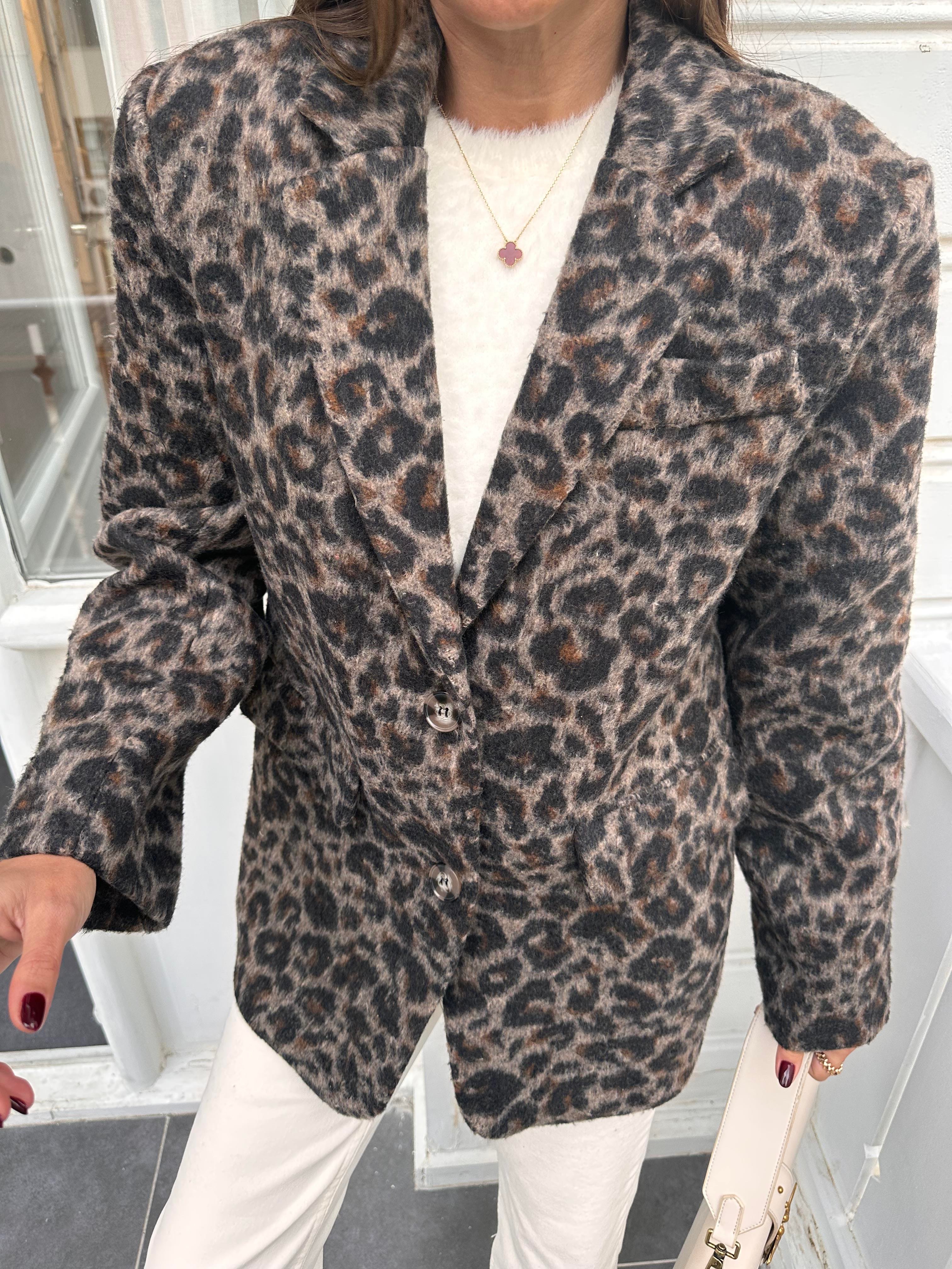 Kahve Leopar Desen Oversize Ceket