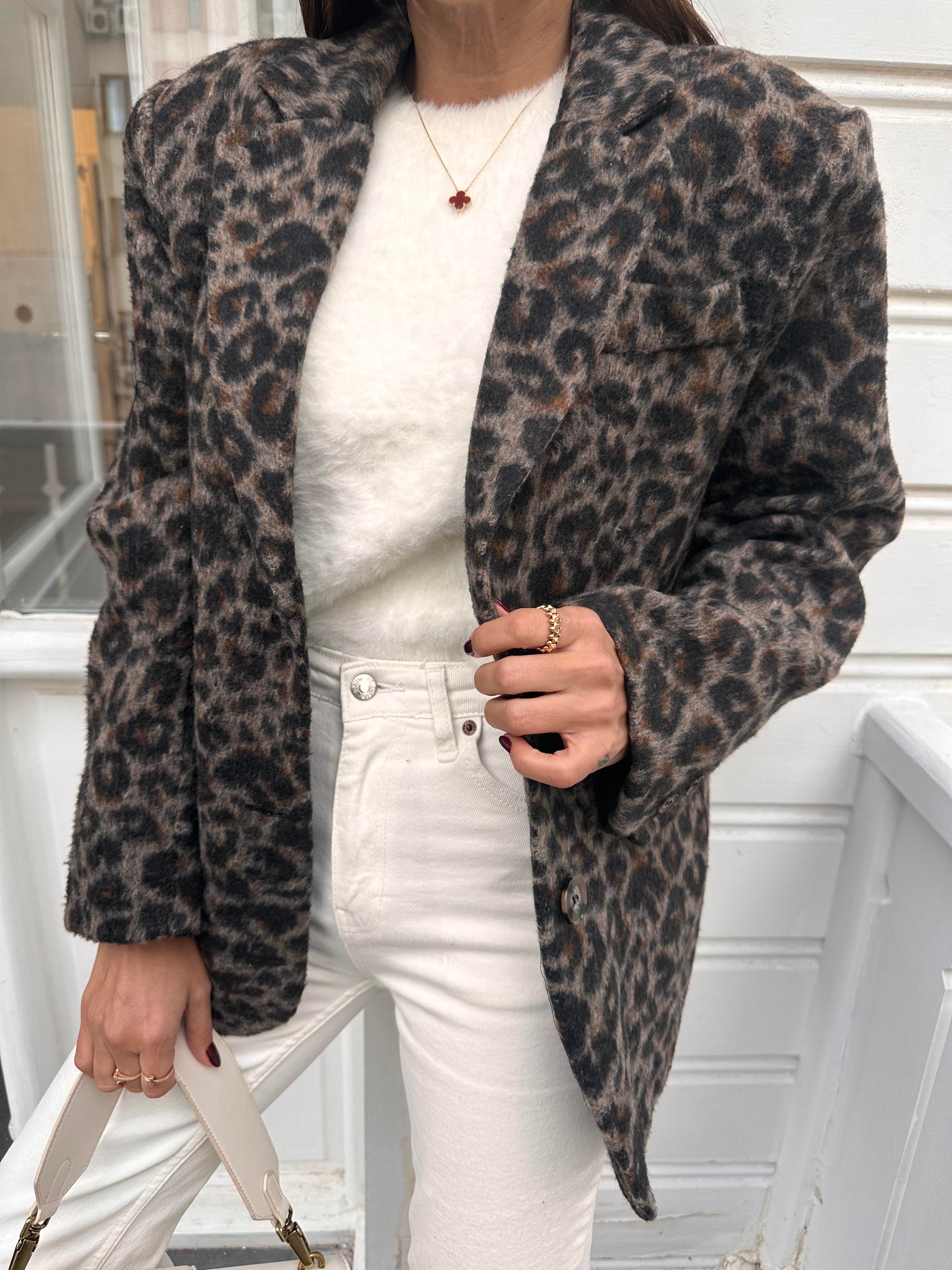 Kahve Leopar Desen Oversize Ceket