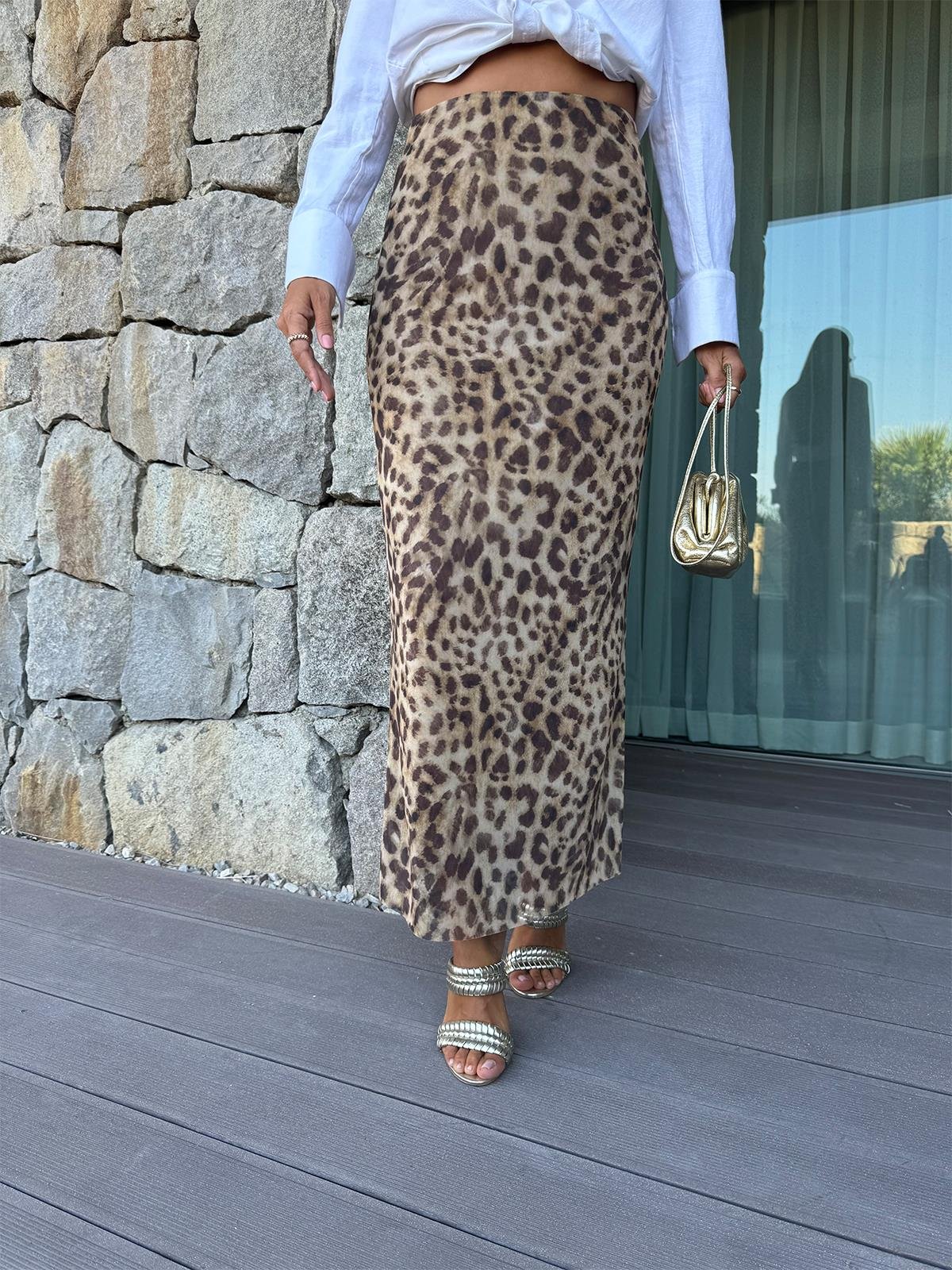 Kahve Leopar Uzun  Etek