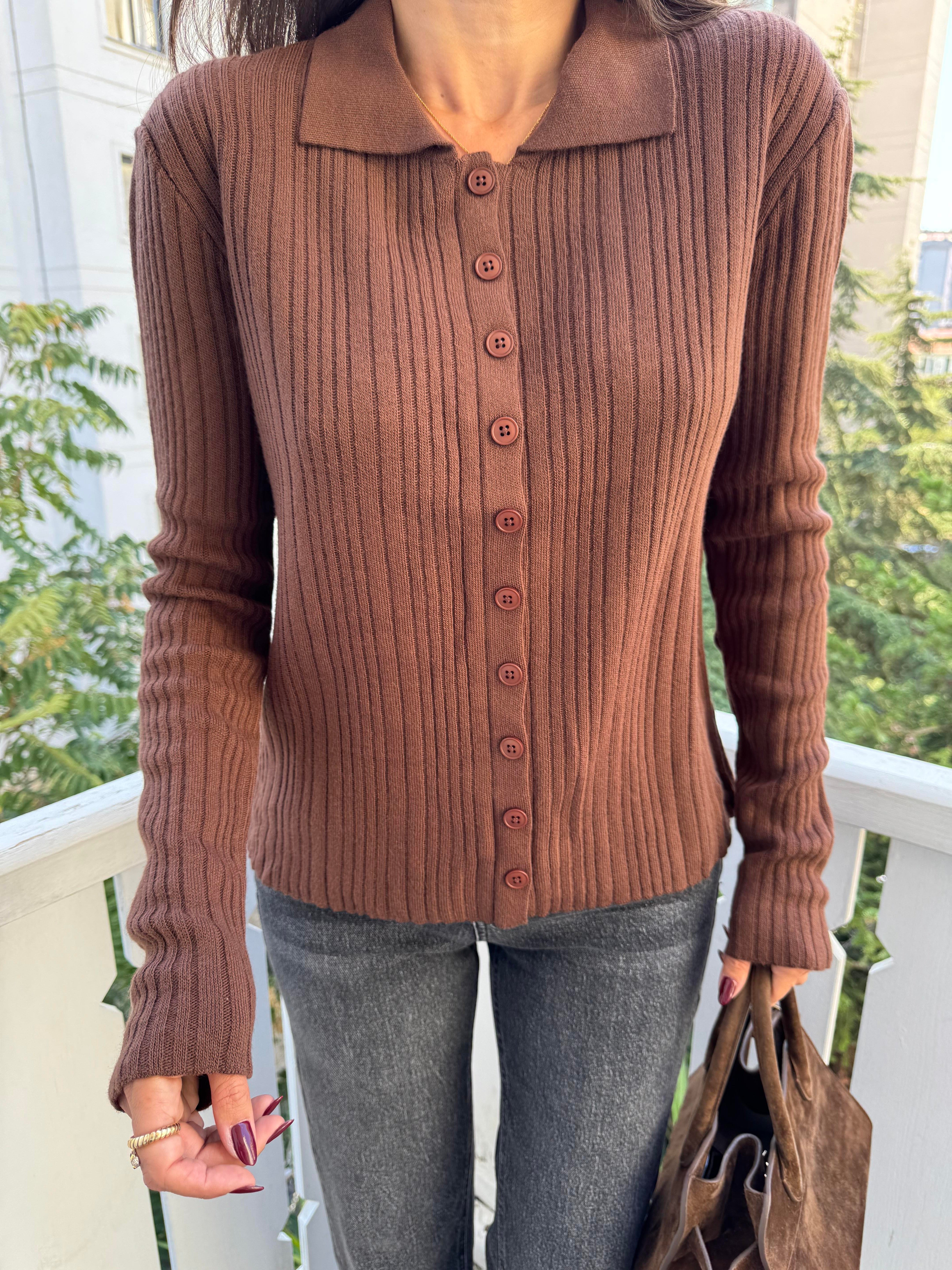 Kahve Polo Yaka Hırka