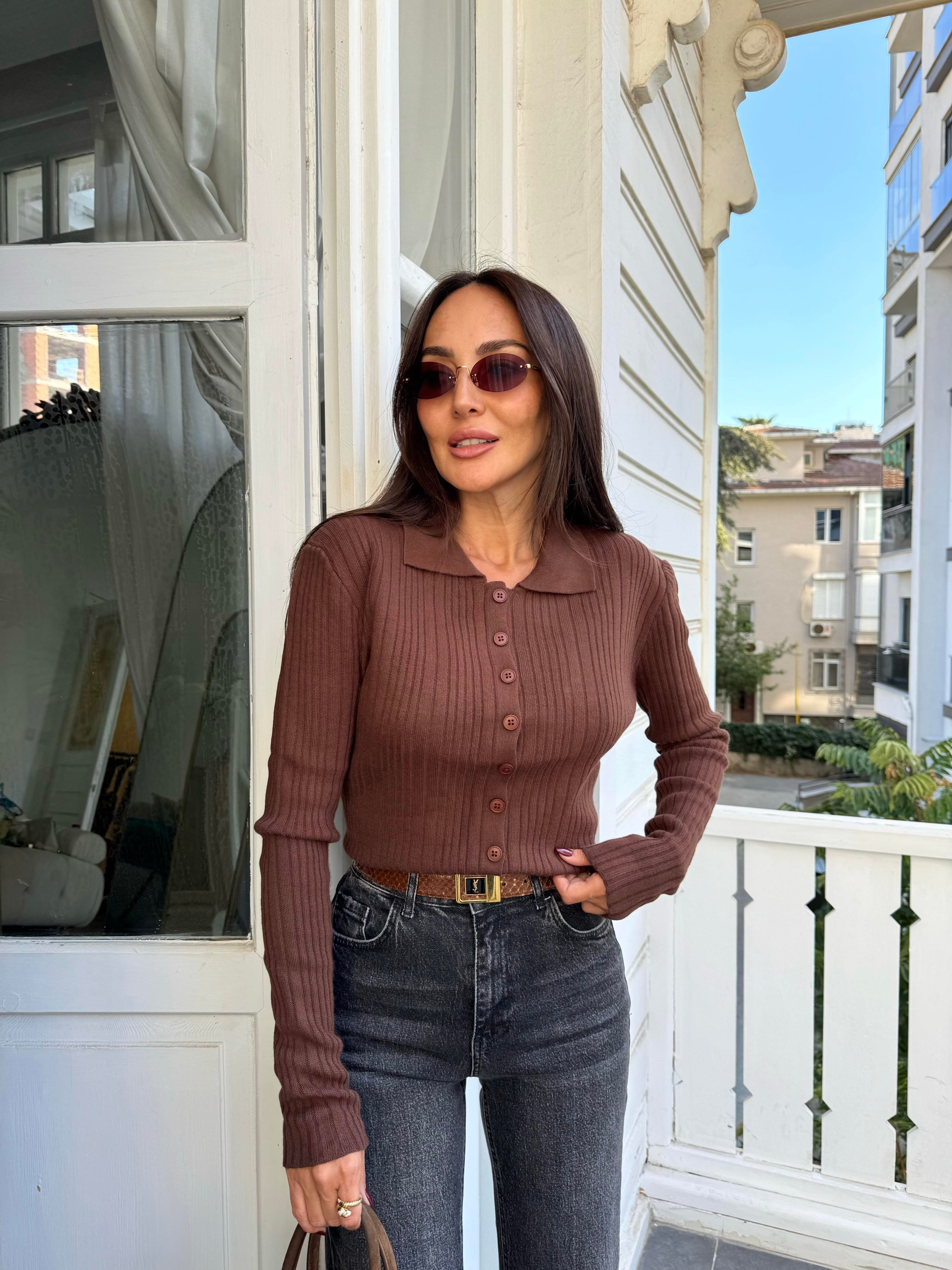 Kahve Polo Yaka Hırka