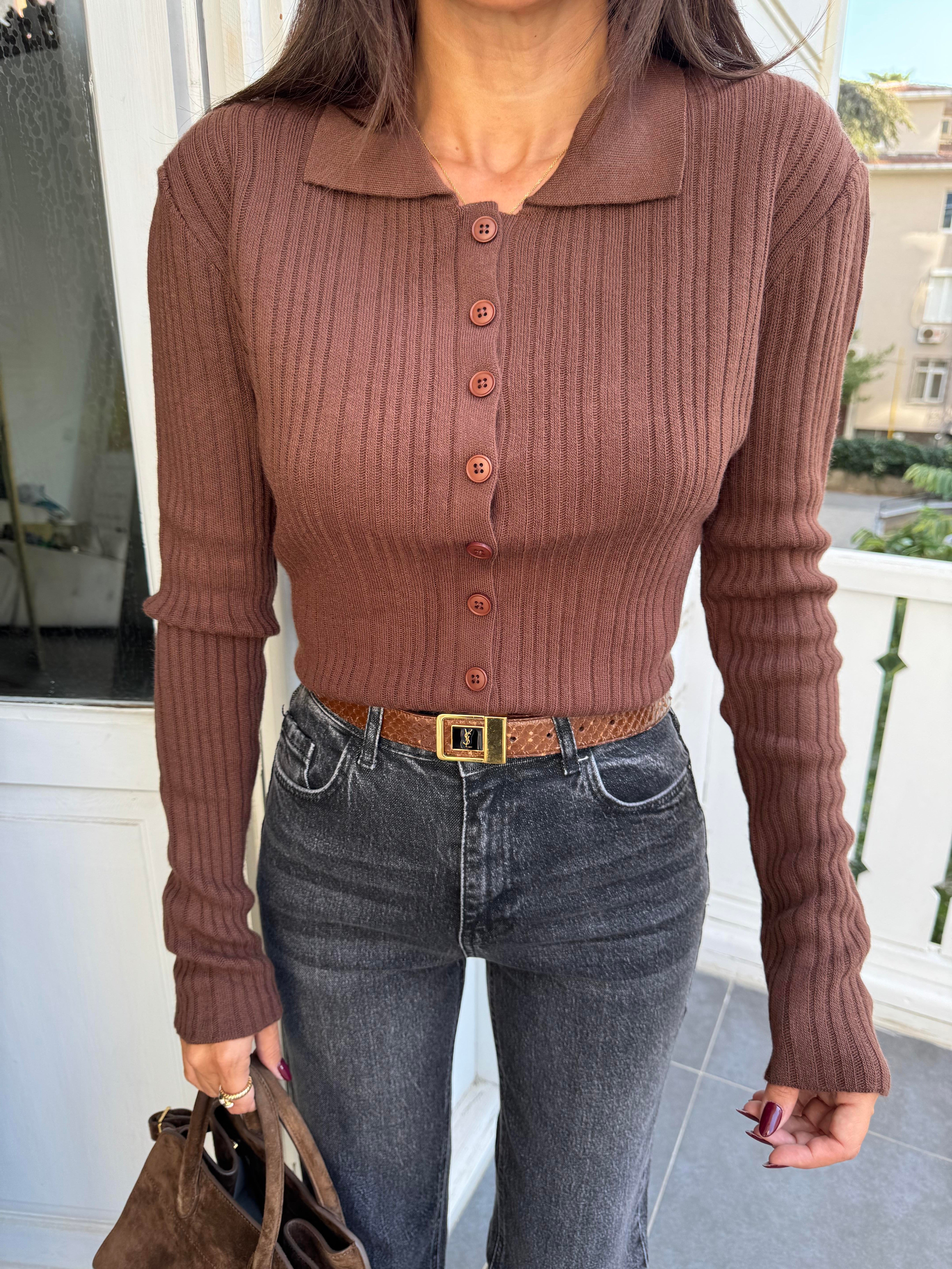 Kahve Polo Yaka Hırka