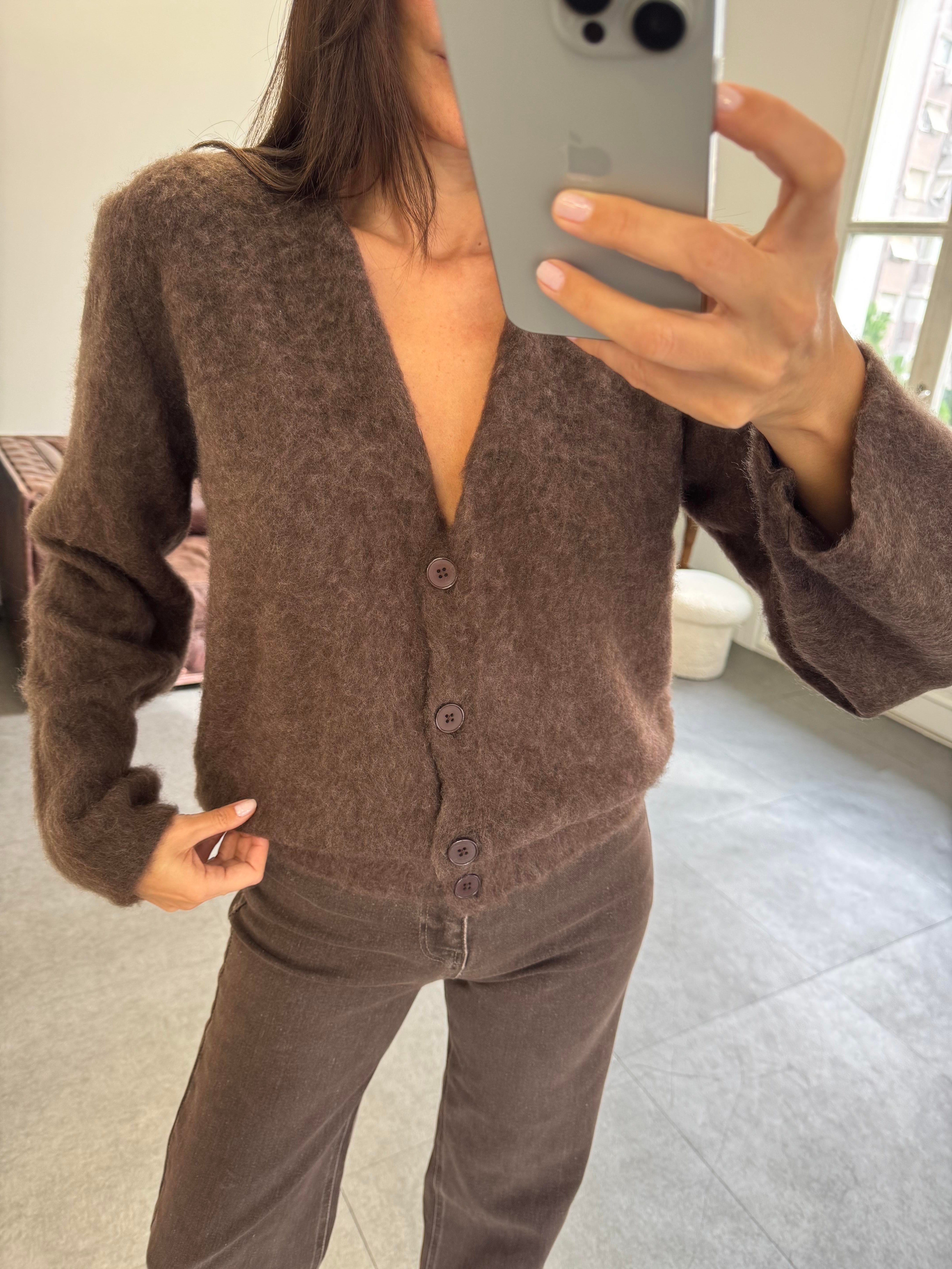 Kahve Sıfır Yaka Sakallı Hırka