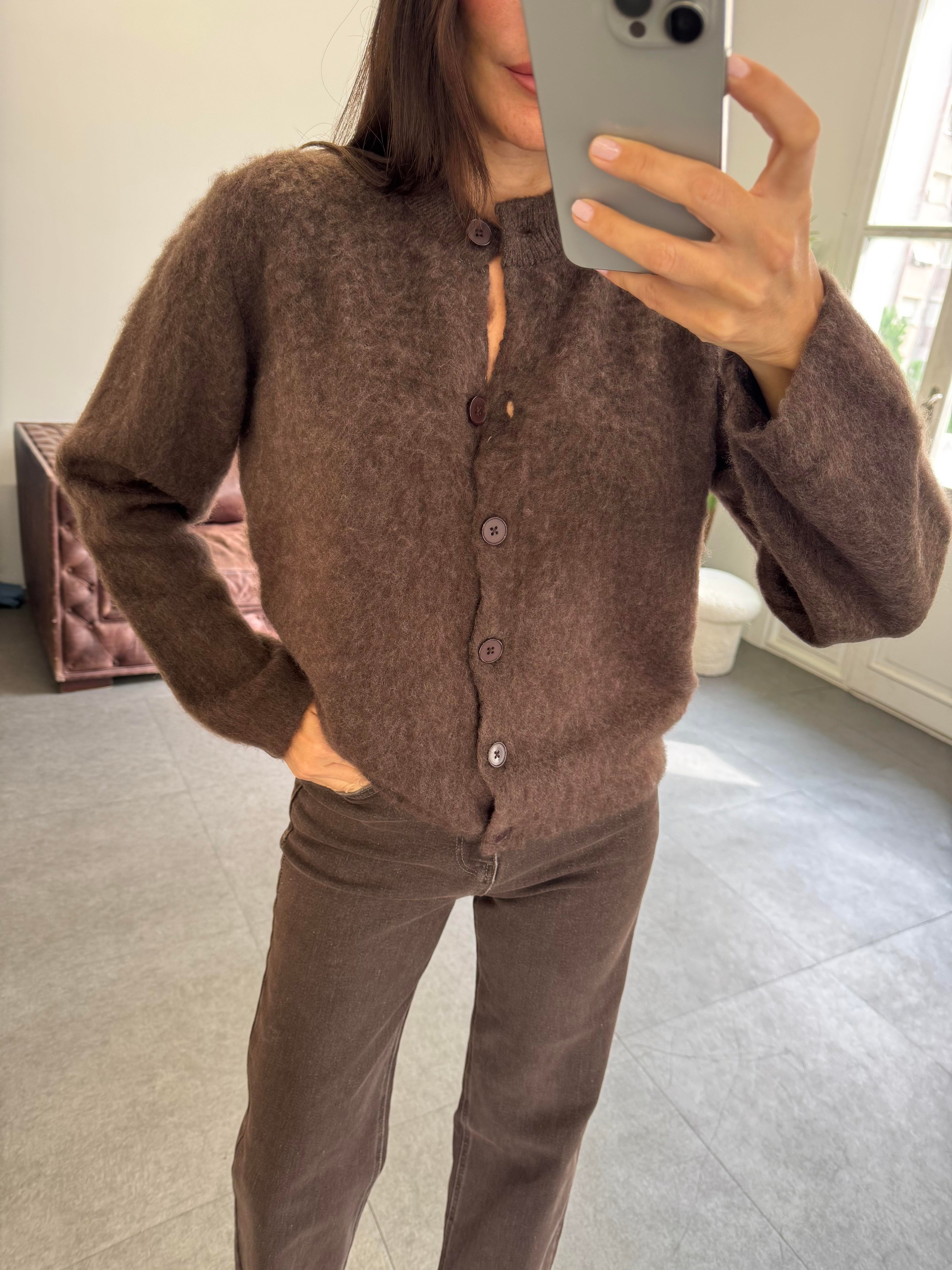 Kahve Sıfır Yaka Sakallı Hırka