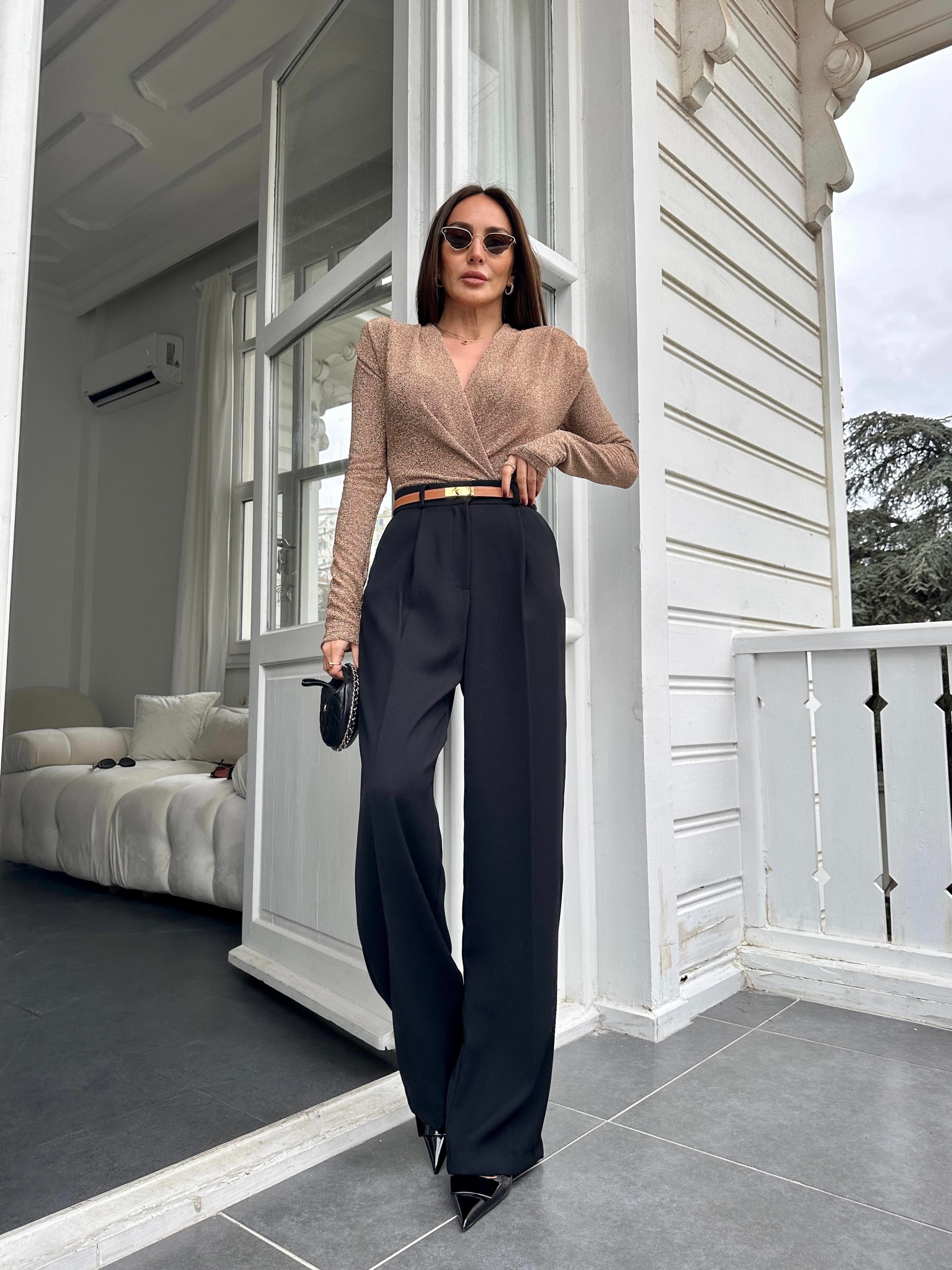 Kahve Simli Vatkalı Bodysuit