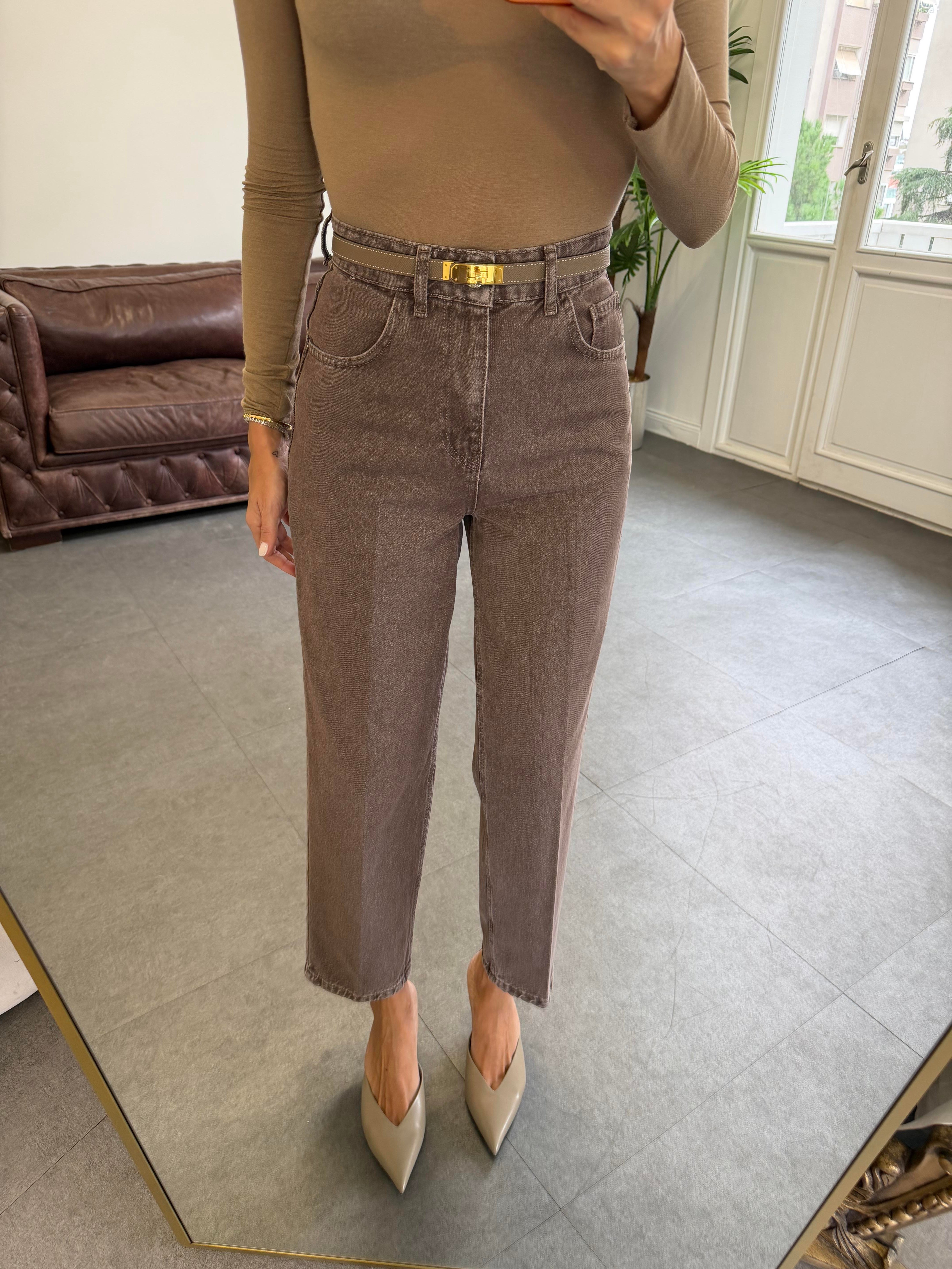 Kahve Skater Ütü İzli Rins Yıkama Jean