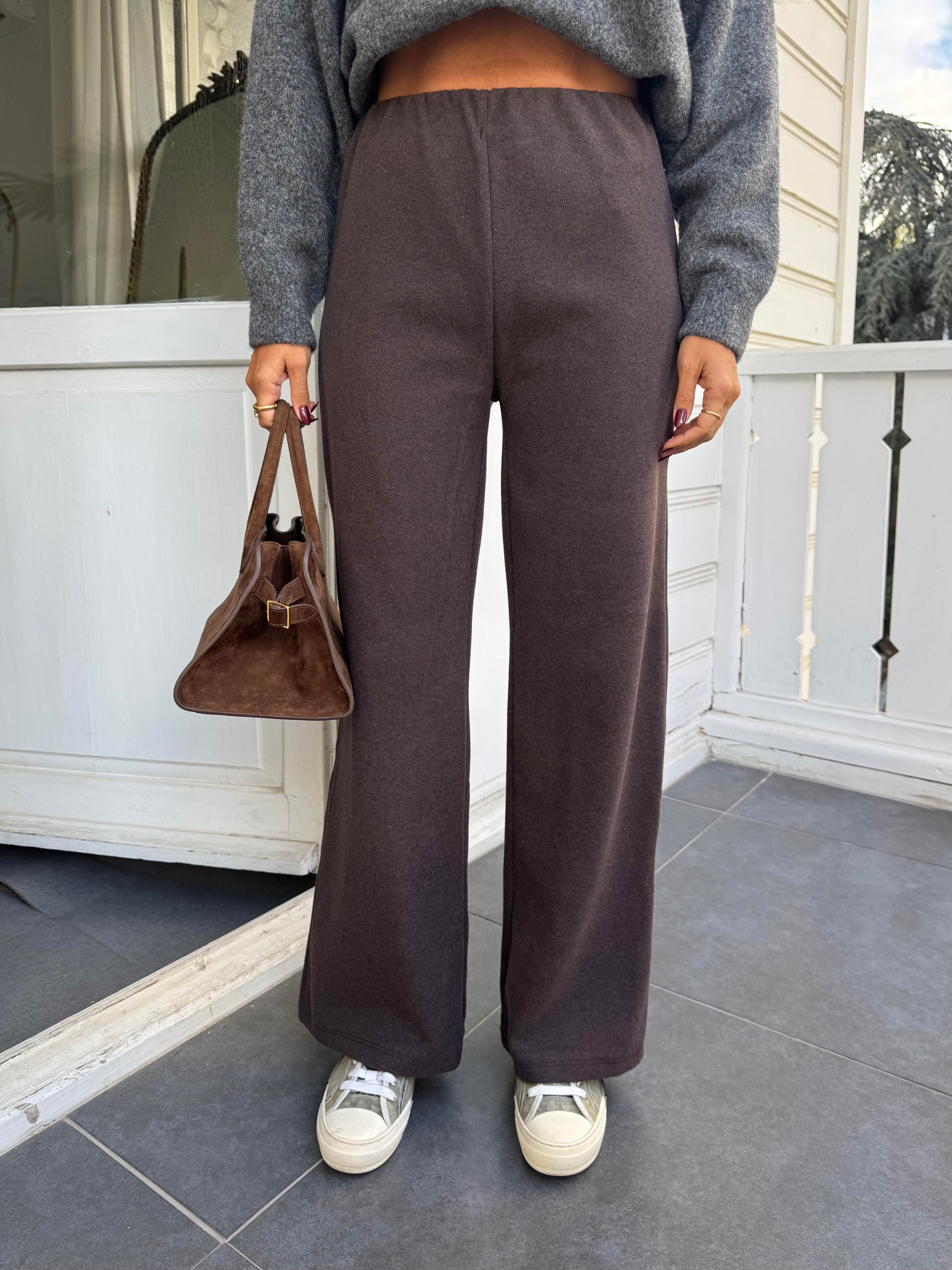 Kahve Soft Doku Bol Paça Pantolon