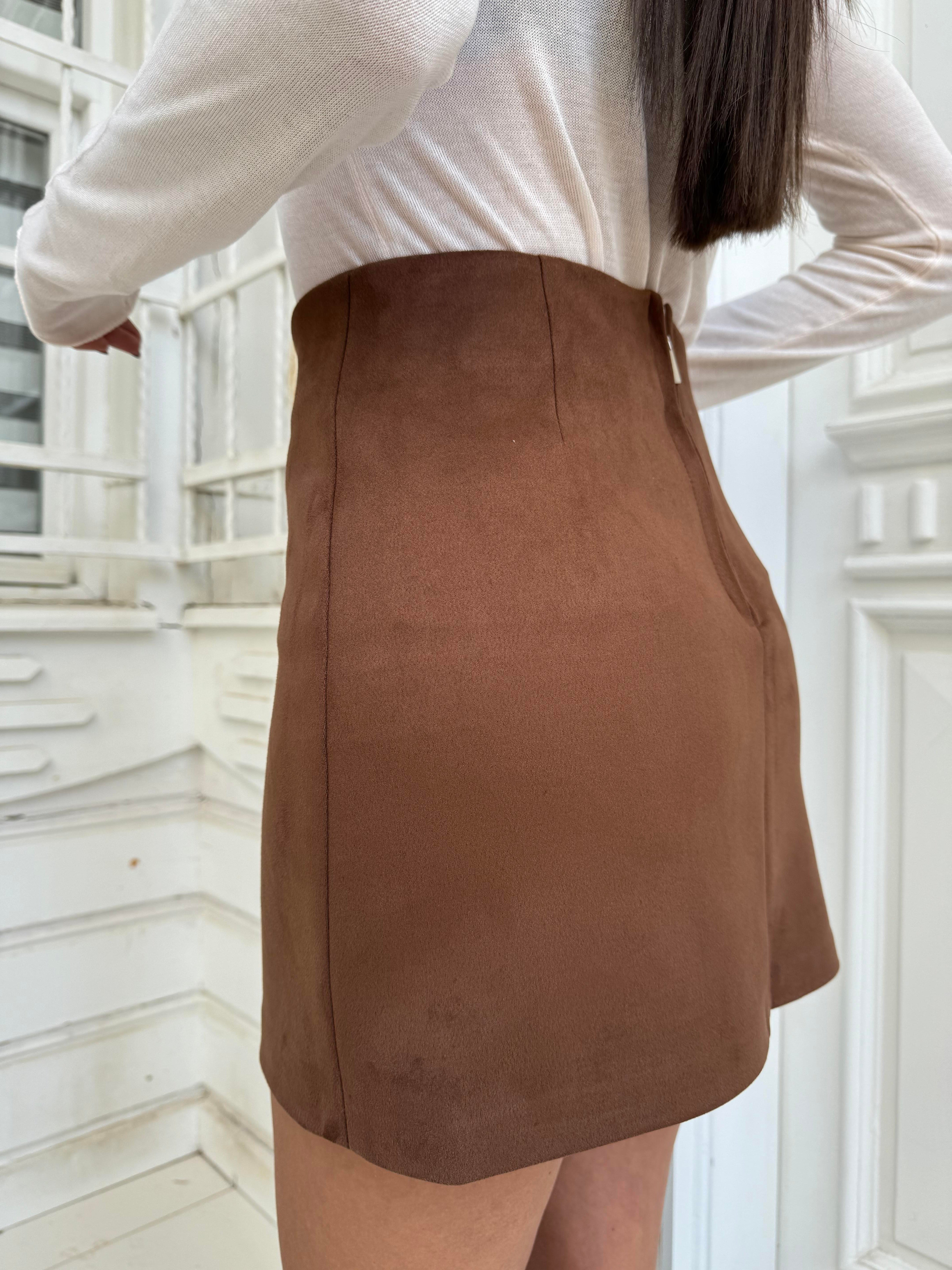 Kahve Süet Mini Etek