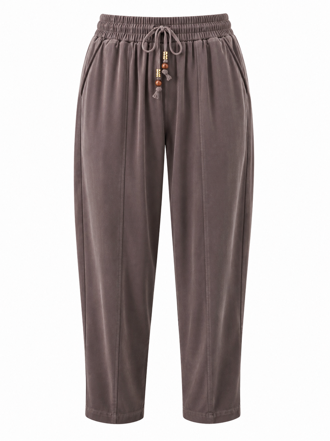 Kahve Tencel Bağcıklı Kumaş Pantolon