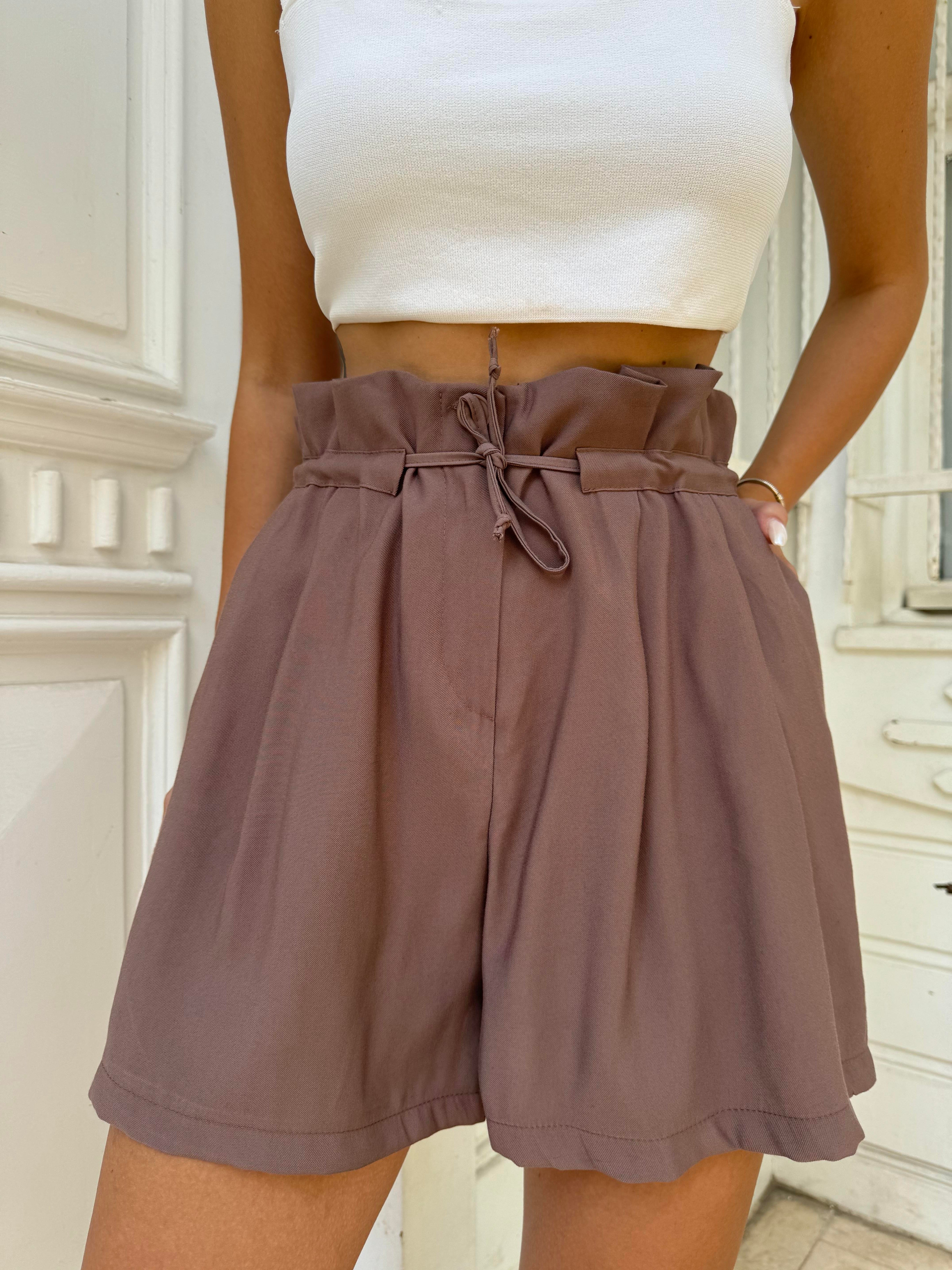Kahve Tencel Kumaş Şort