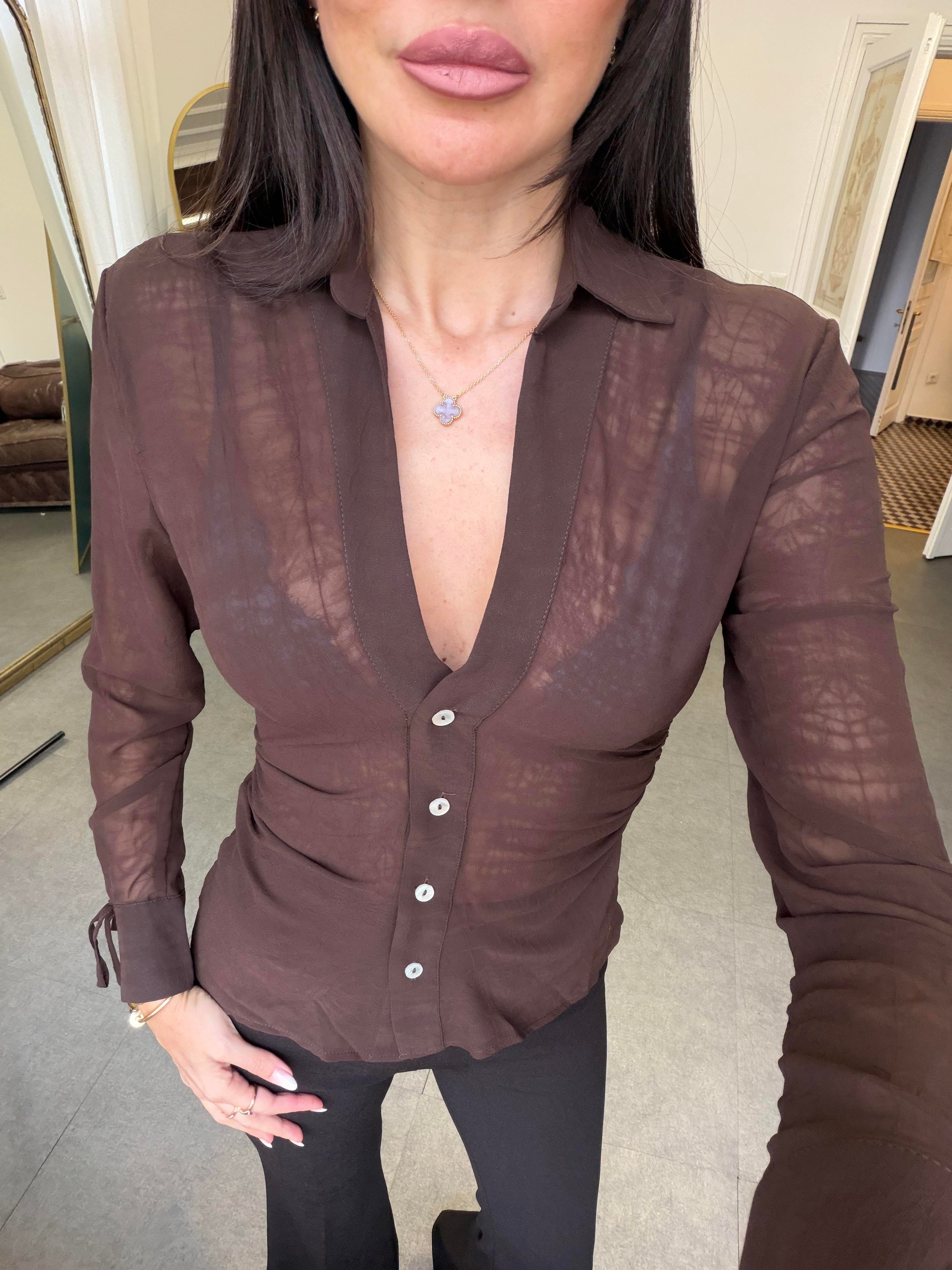 Kahve Transparan Kraşlı Gömlek