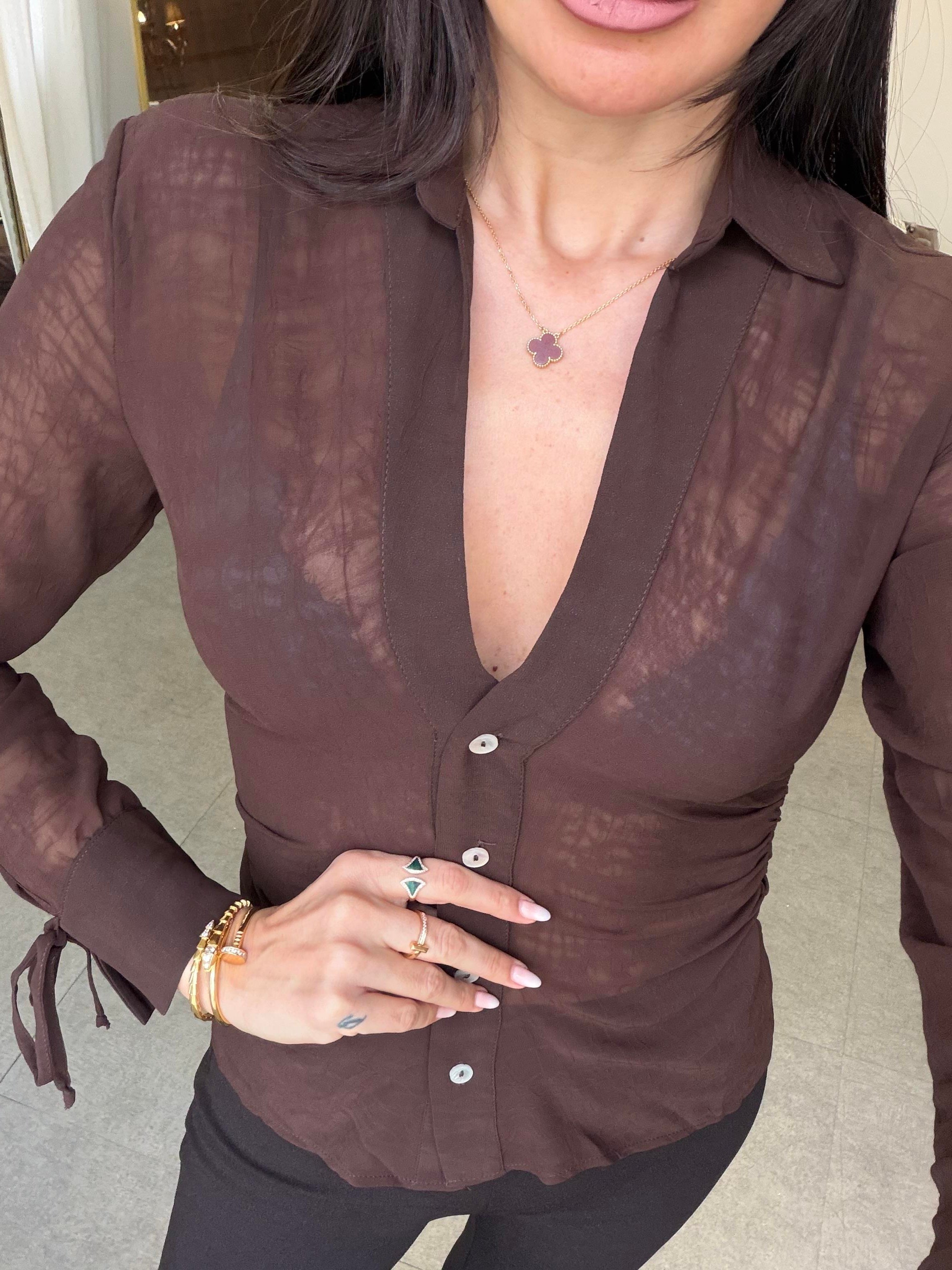 Kahve Transparan Kraşlı Gömlek