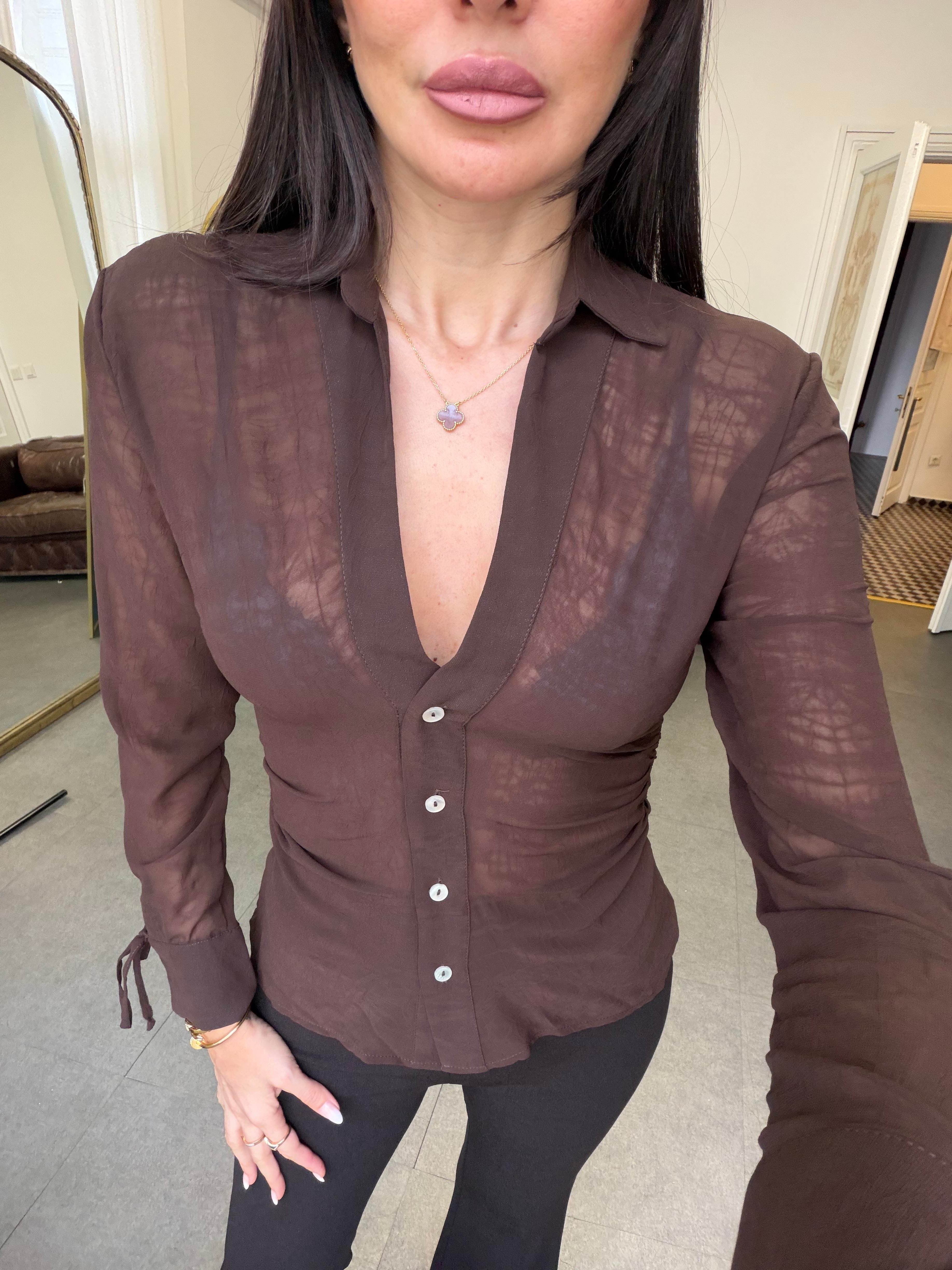 Kahve Transparan Kraşlı Gömlek