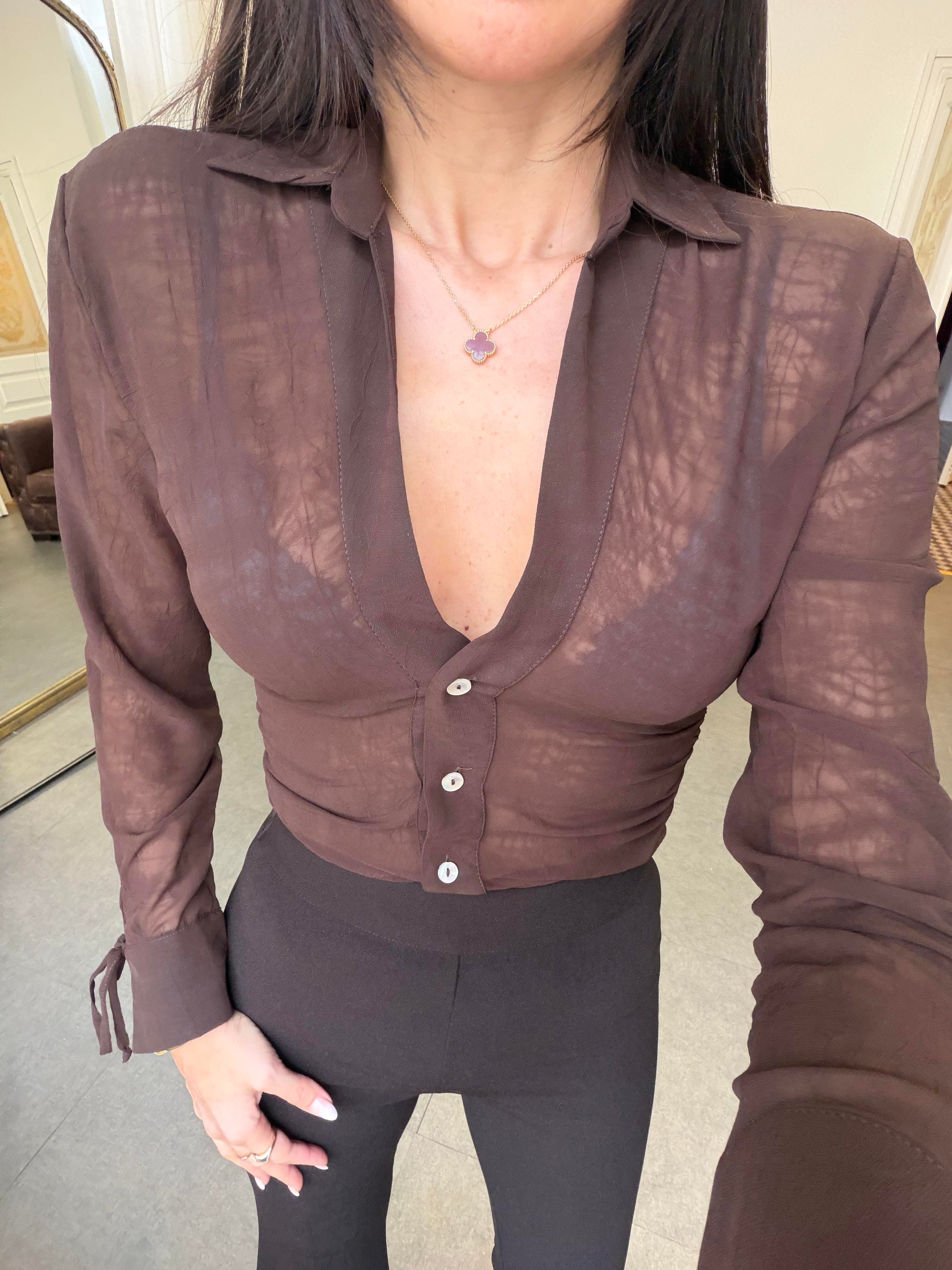 Kahve Transparan Kraşlı Gömlek