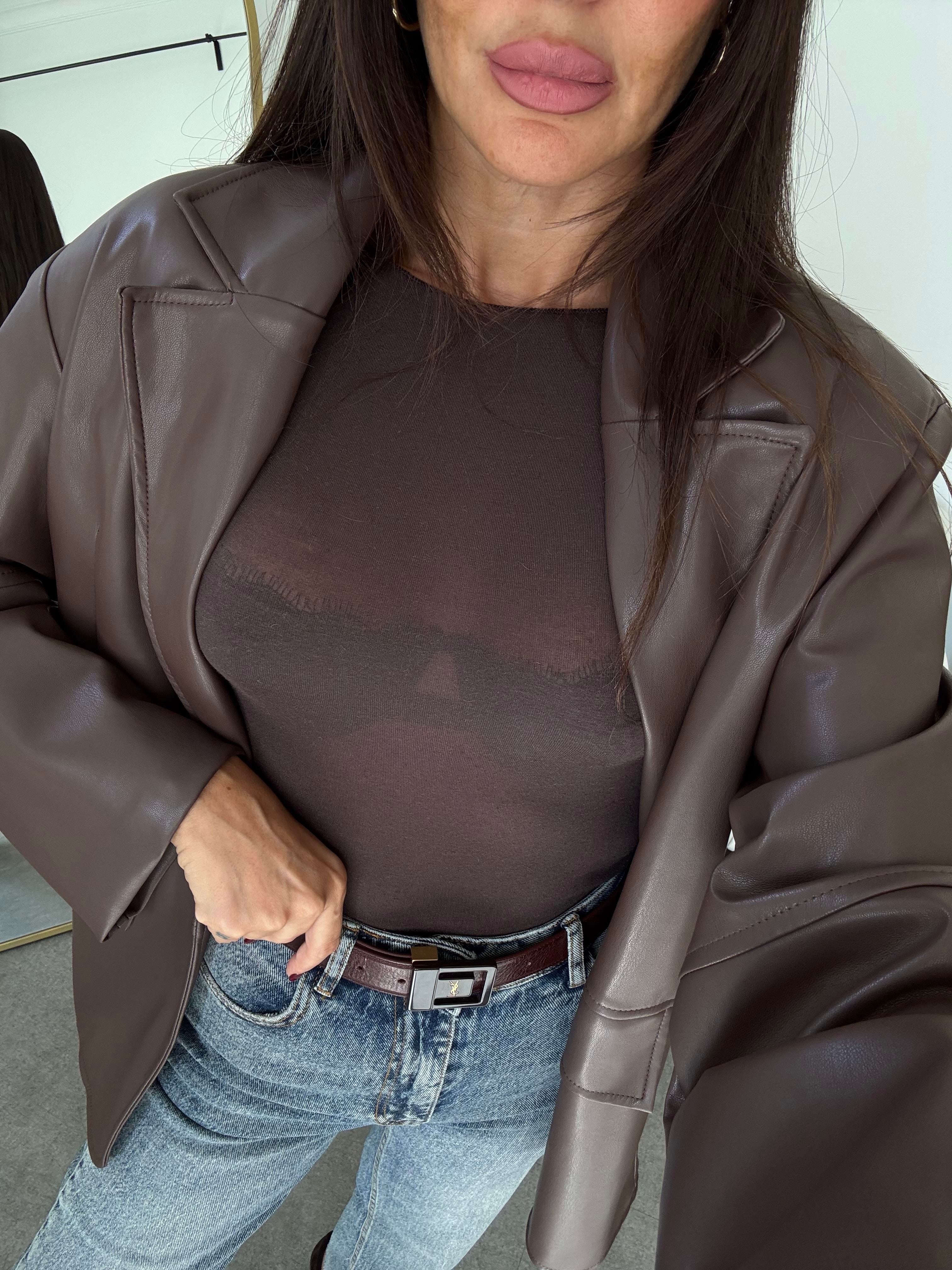 Kahve Yumuşak Tuşeli Transparan Top