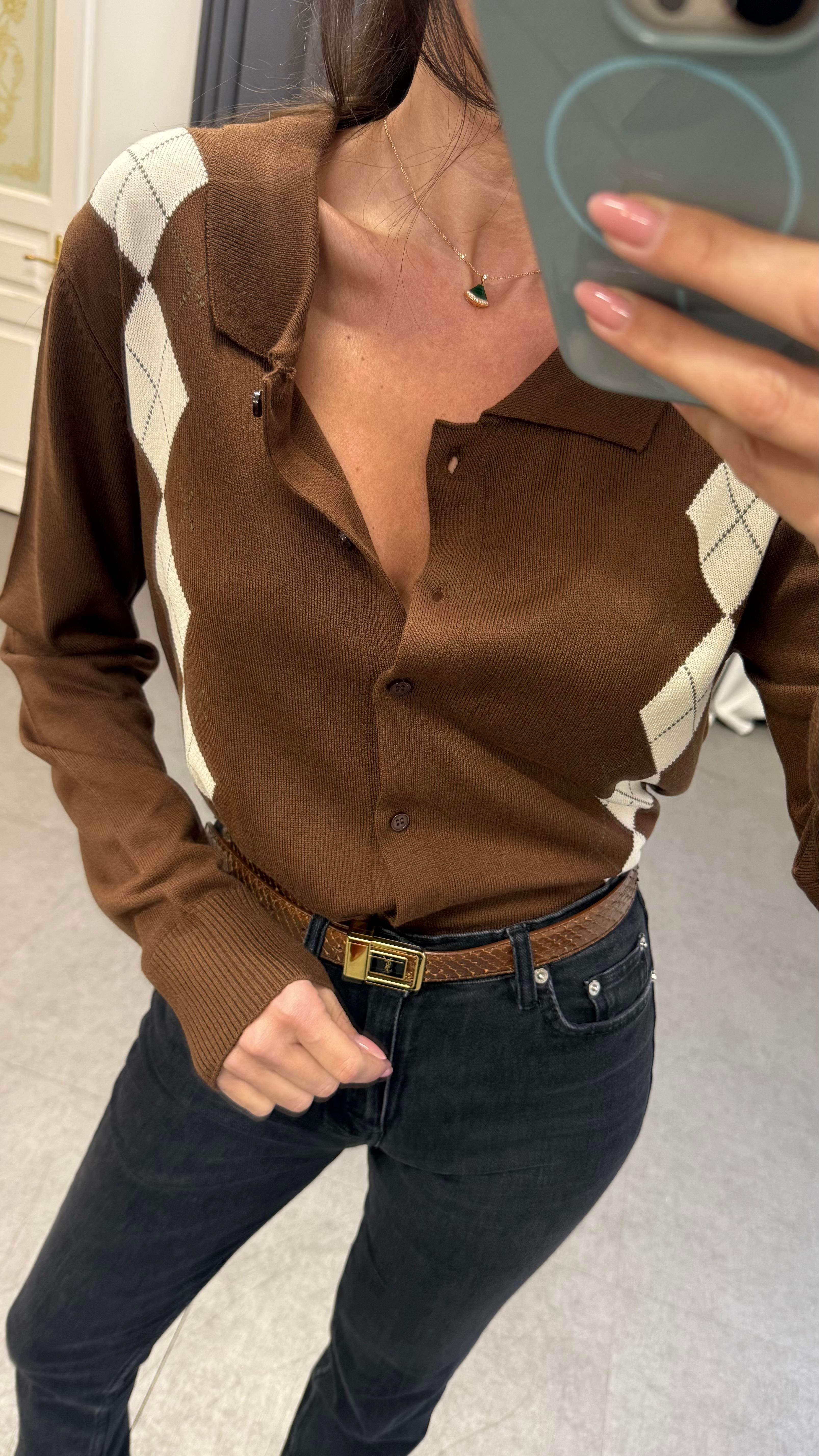 Kahverengi Baklava Desen Hırka