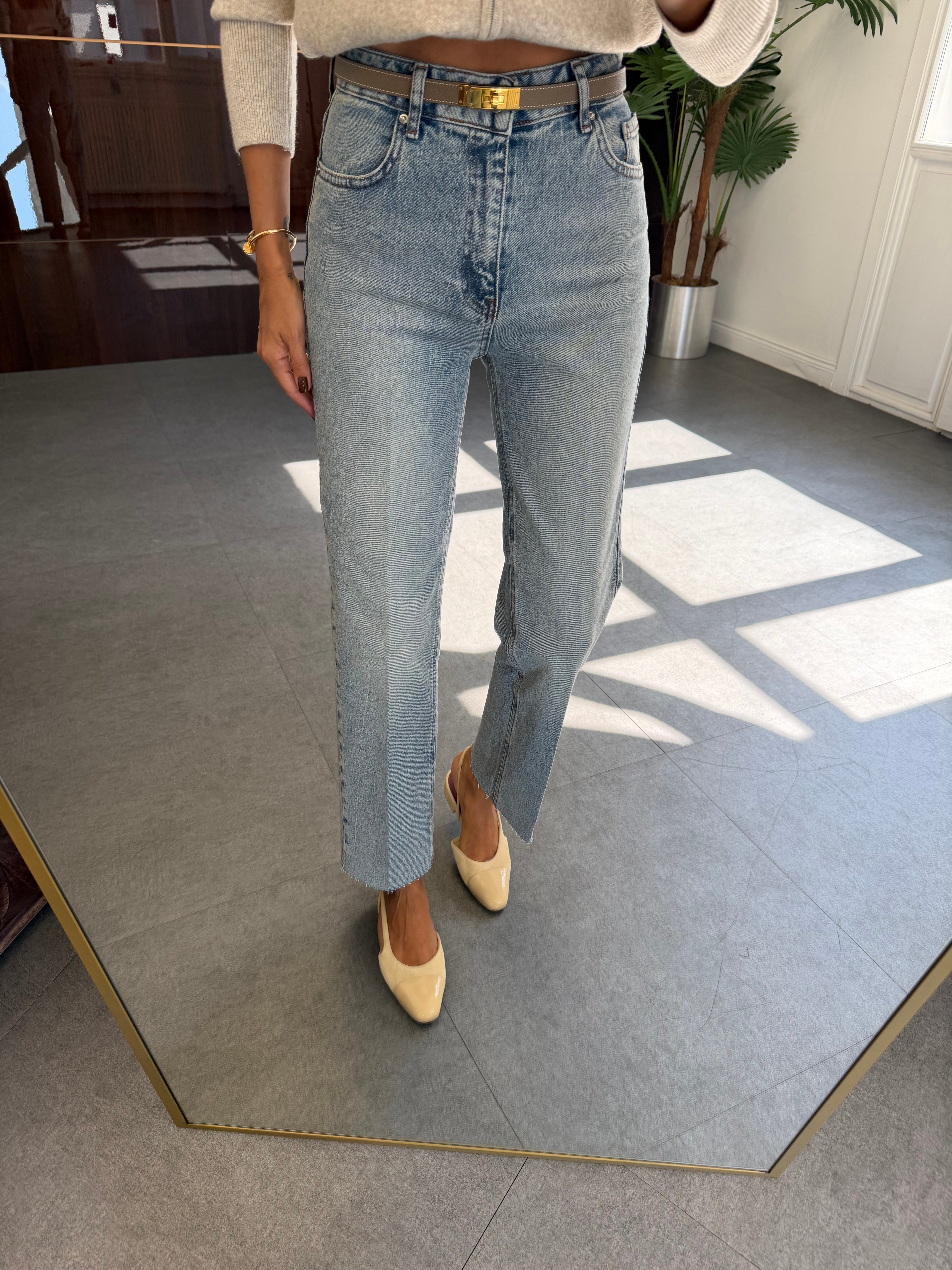 Kar Yıkama Çizgi Ütü Straight Jean Pantolon