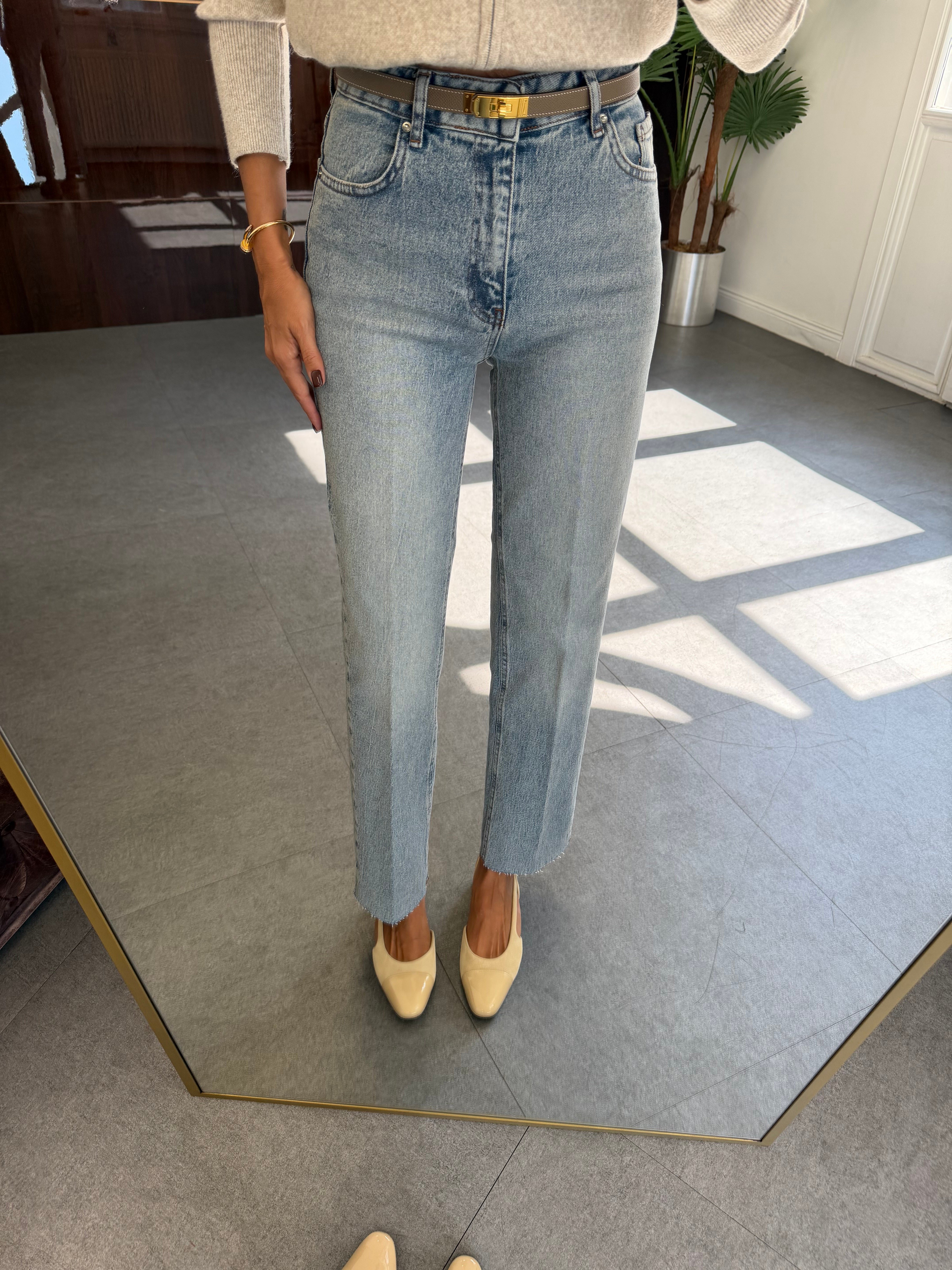 Kar Yıkama Çizgi Ütü Straight Jean Pantolon