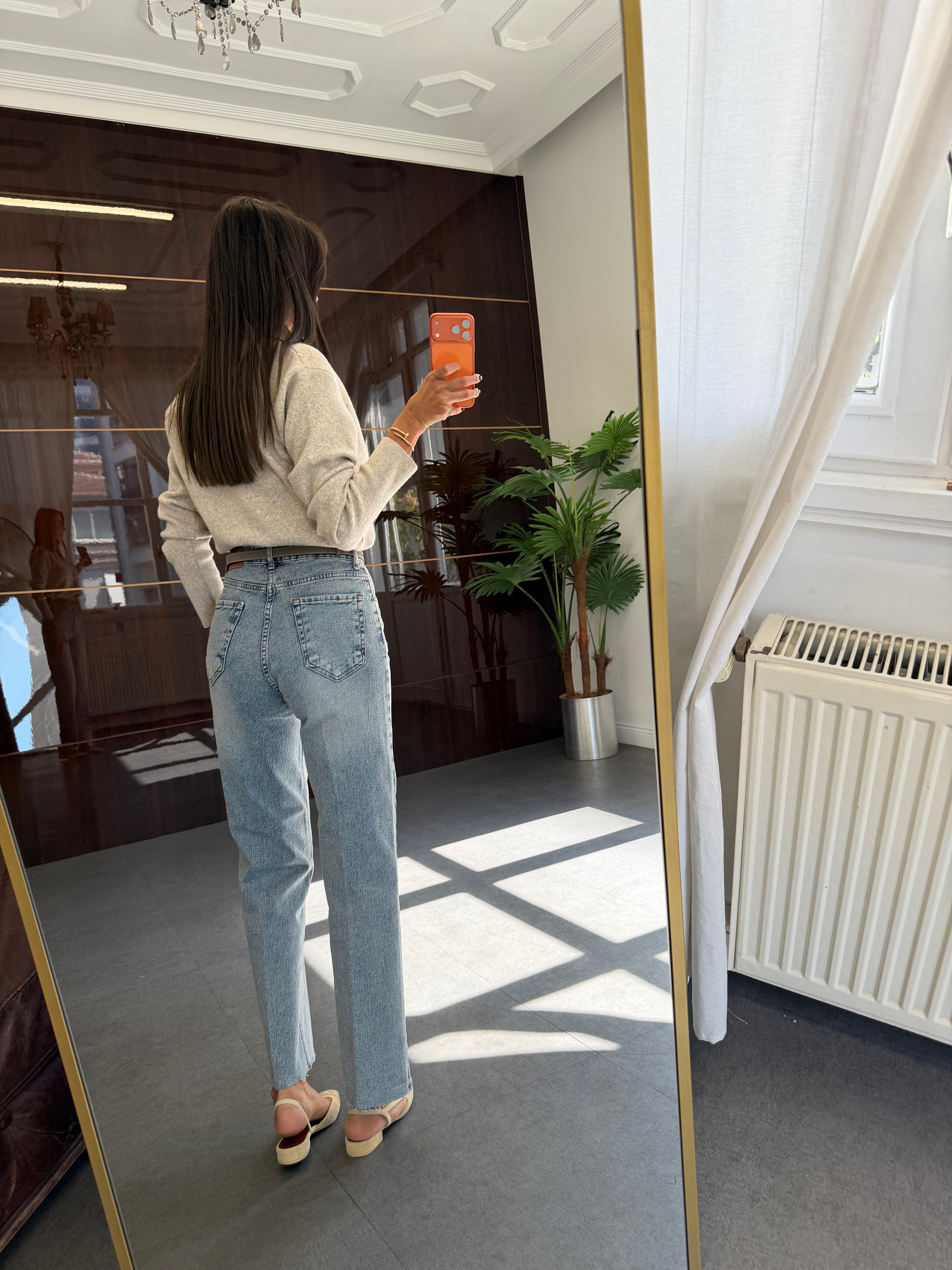 Kar Yıkama Çizgi Ütü Straight Jean Pantolon