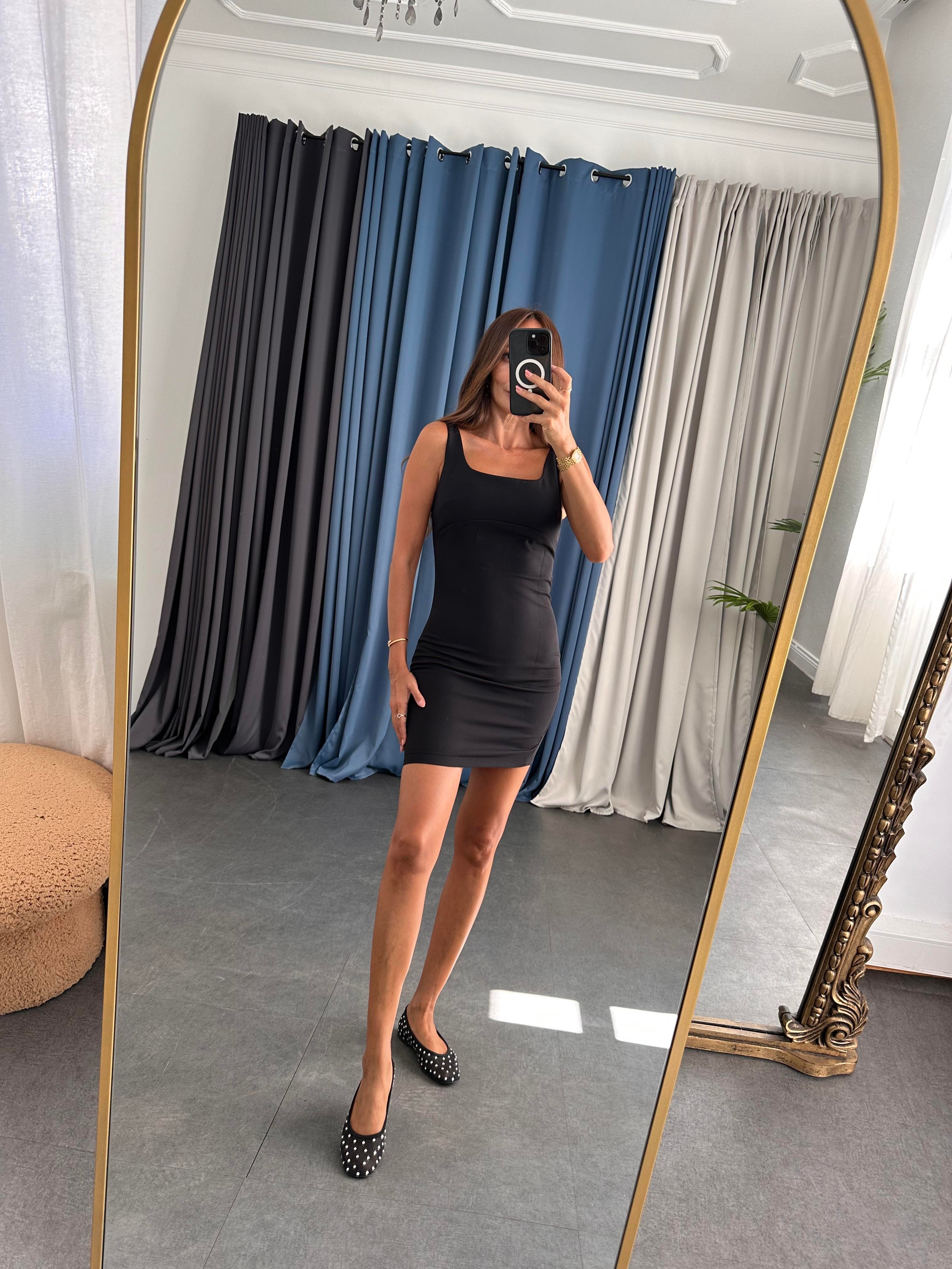 kare yaka mini elbise