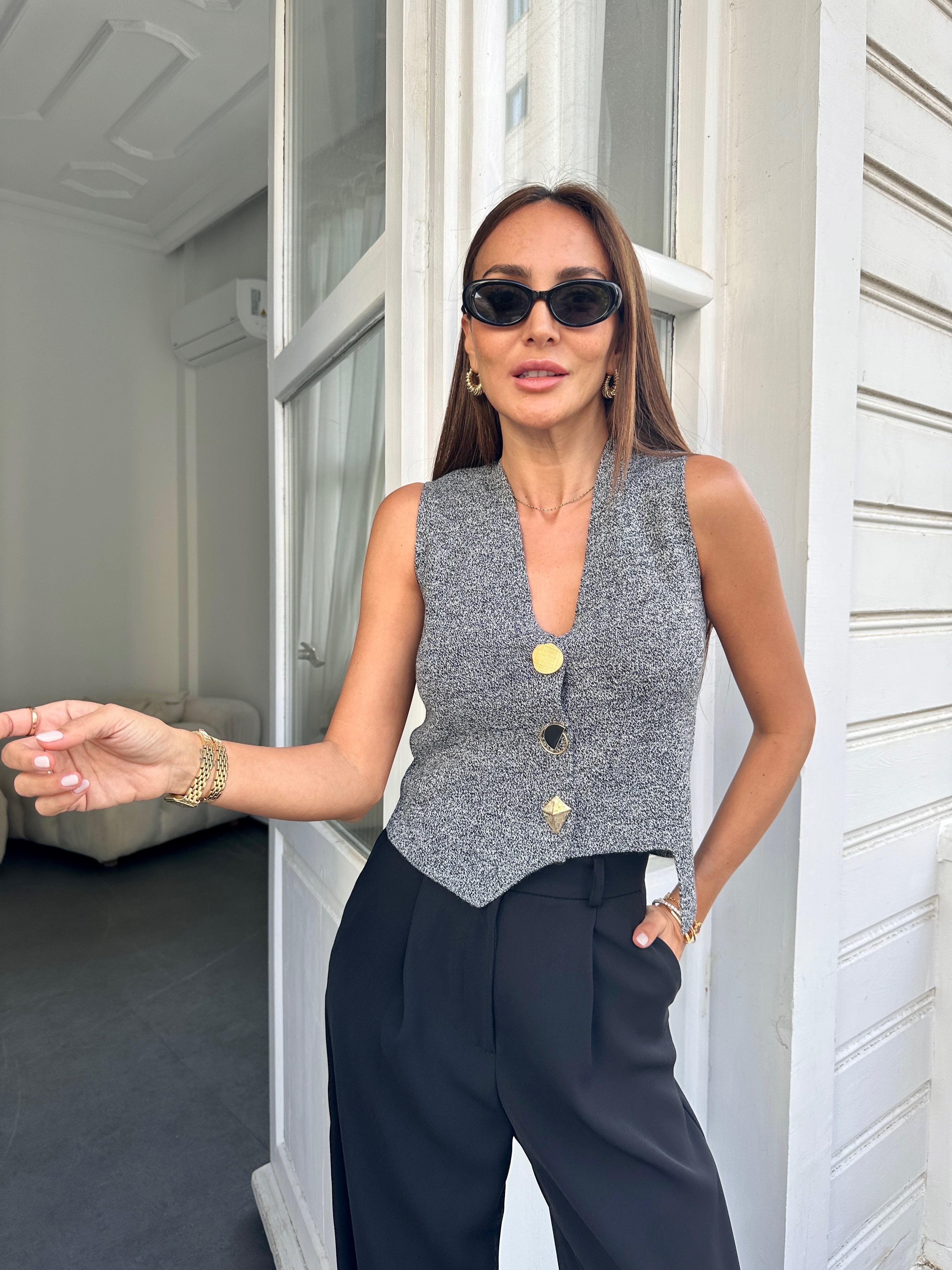 Kırçıllı Gri Çelik Örme Yelek