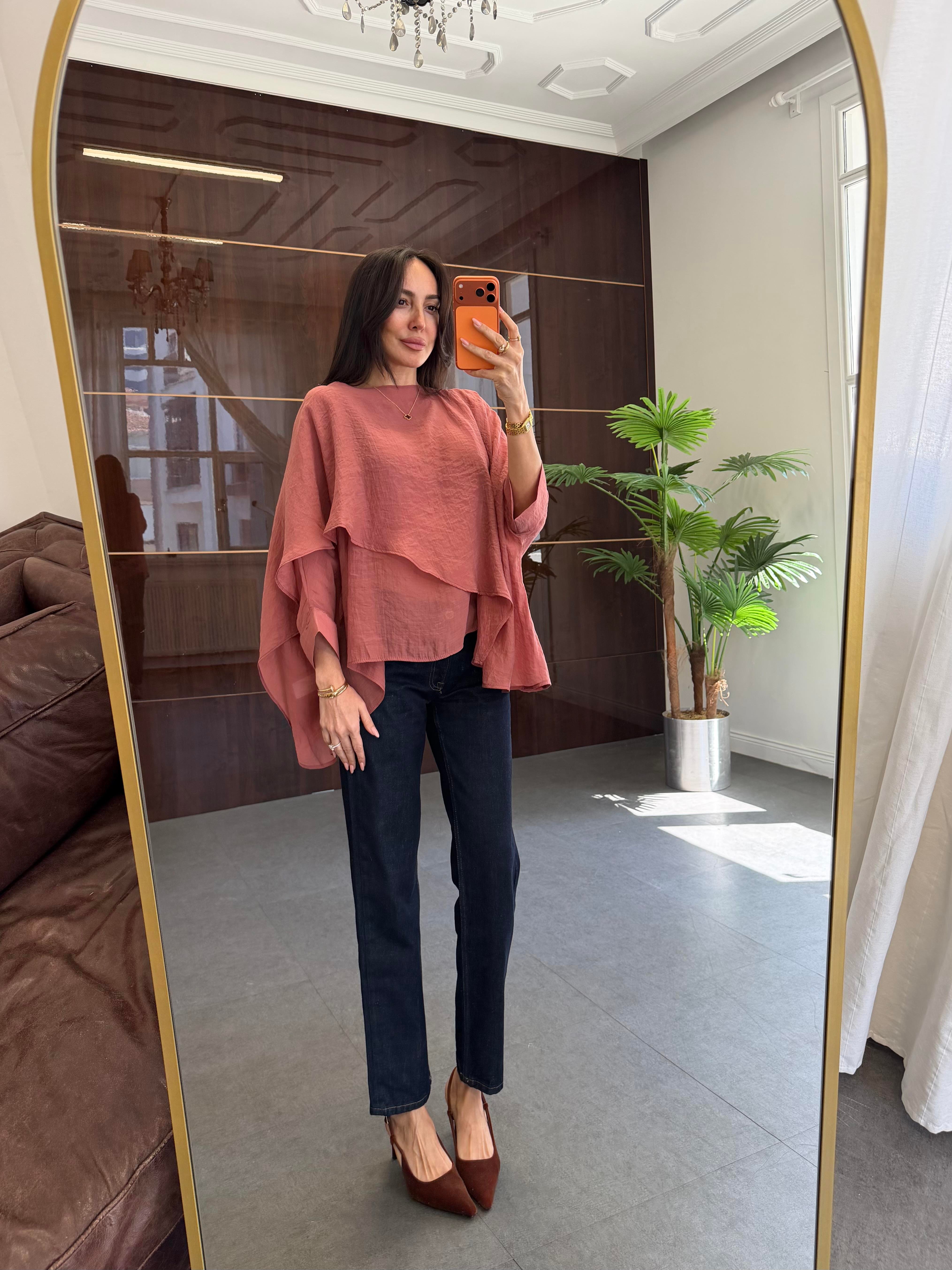 Kiremit Pelerin Viskon Bluz