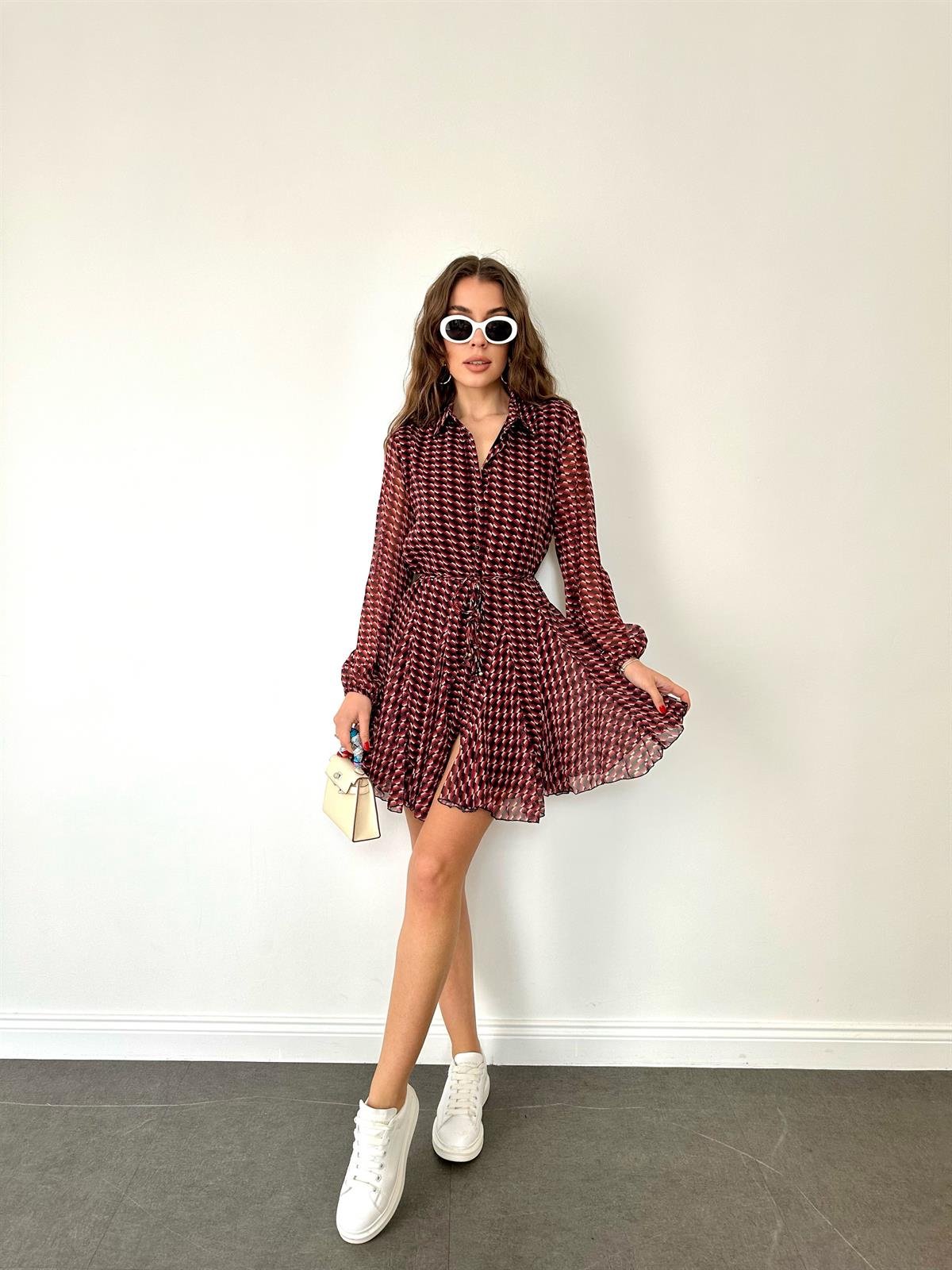 Kiremit  Volanlı Elbise