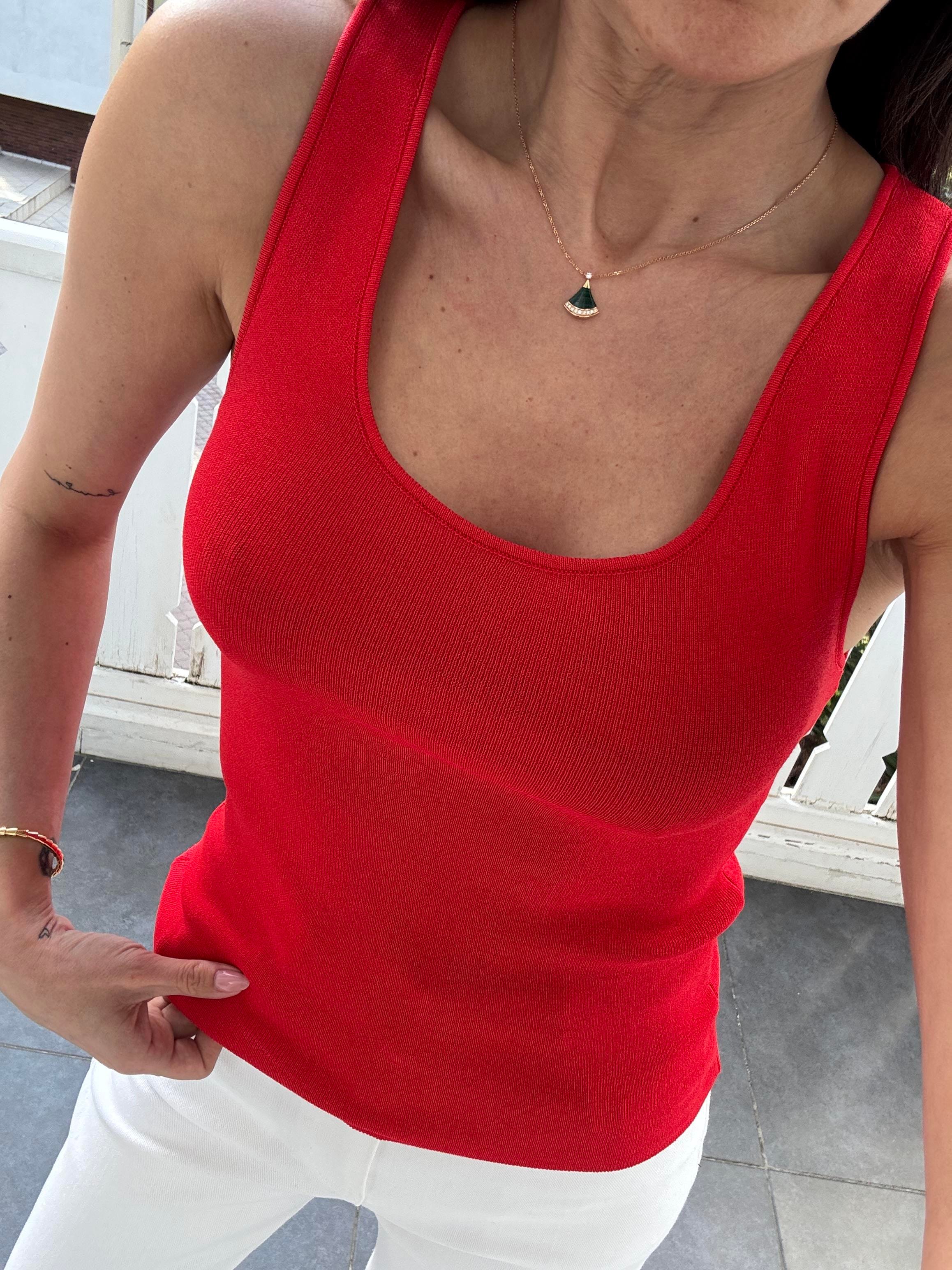 Kırmızı Basic Triko Bluz