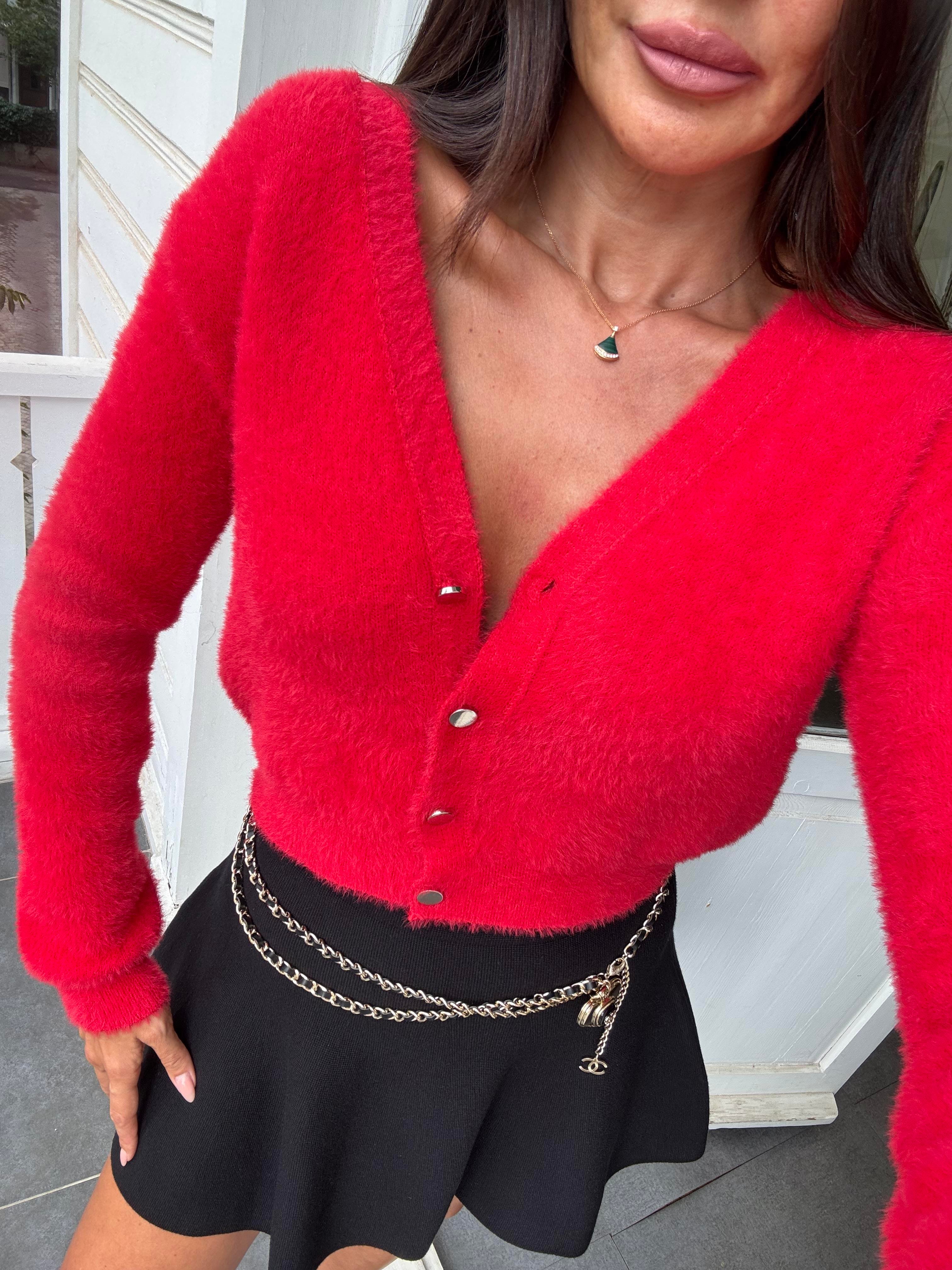 Kırmızı Düğmeli Sakallı Hırka