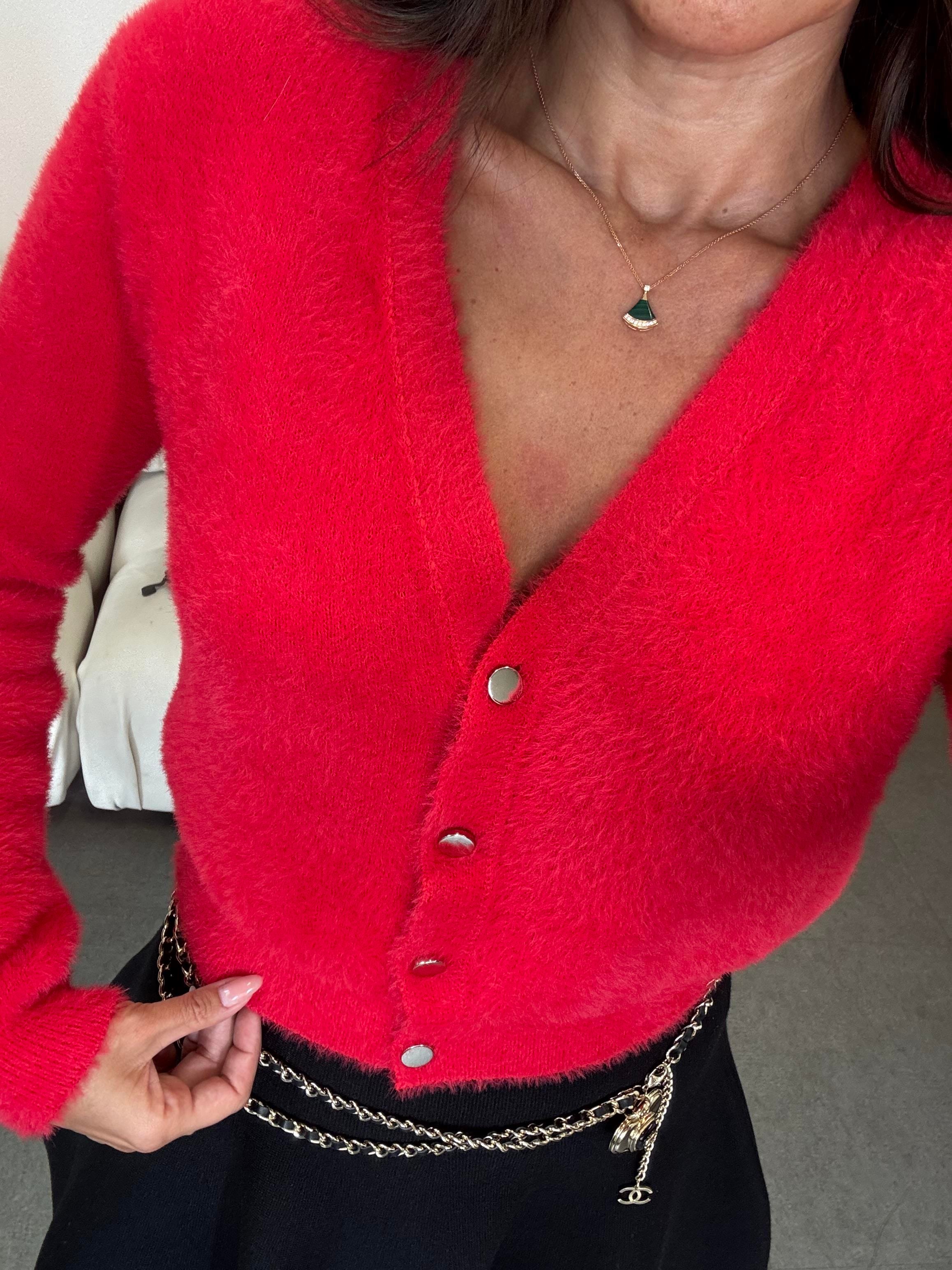 Kırmızı Düğmeli Sakallı Hırka