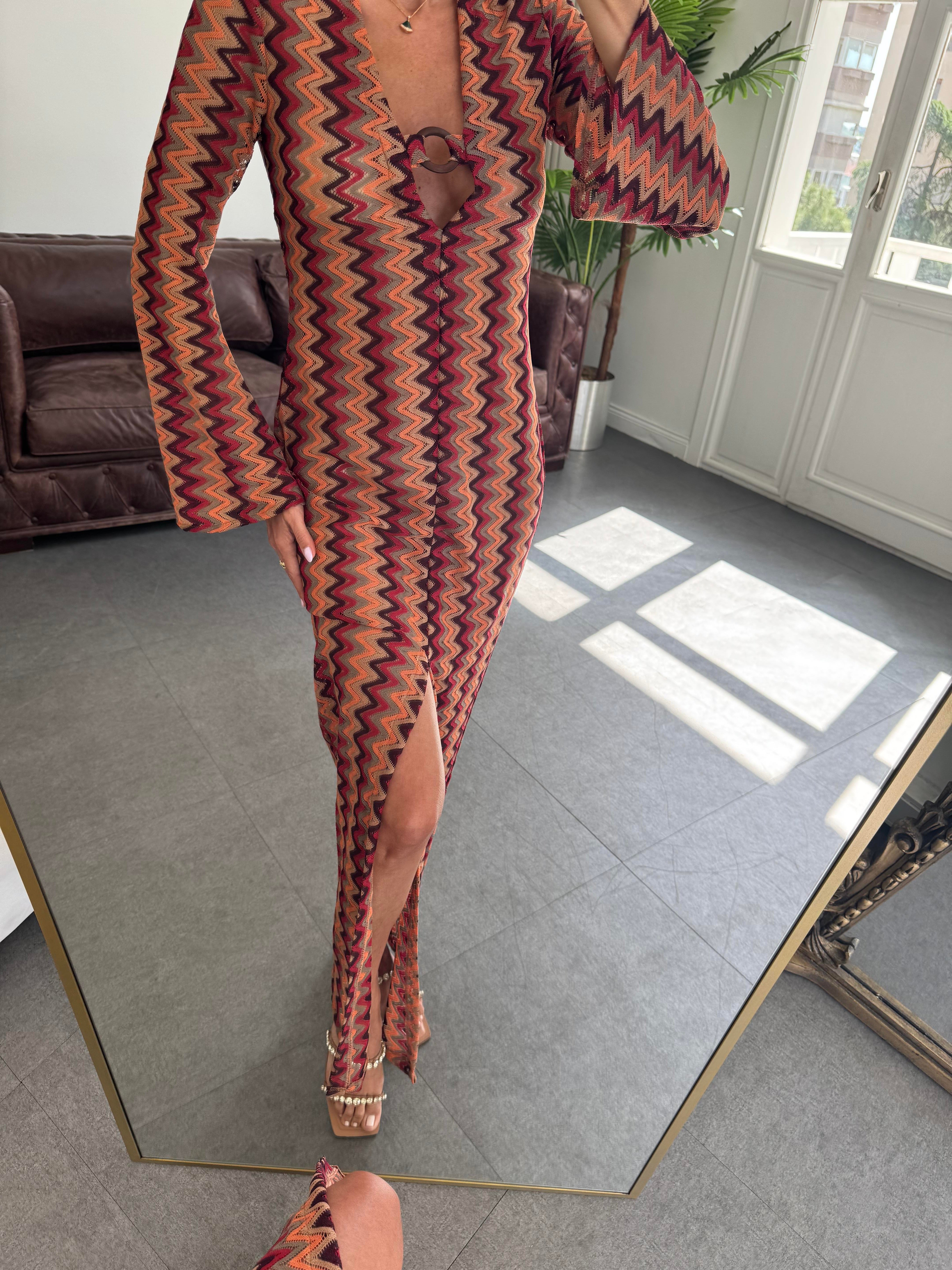 Kırmızı Renkli File Elbise