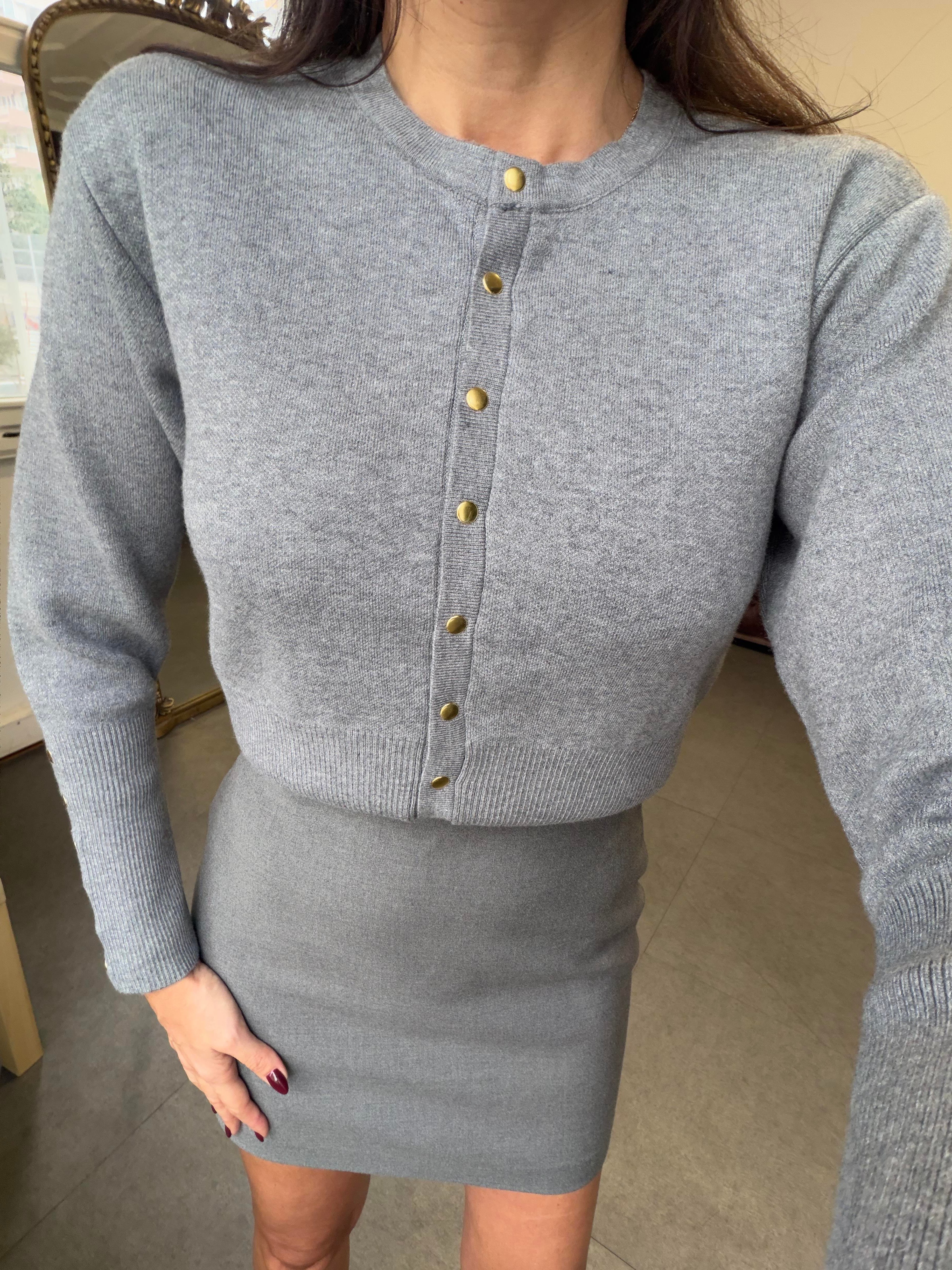 Koyu Gri Çıtçıtlı Triko Hırka