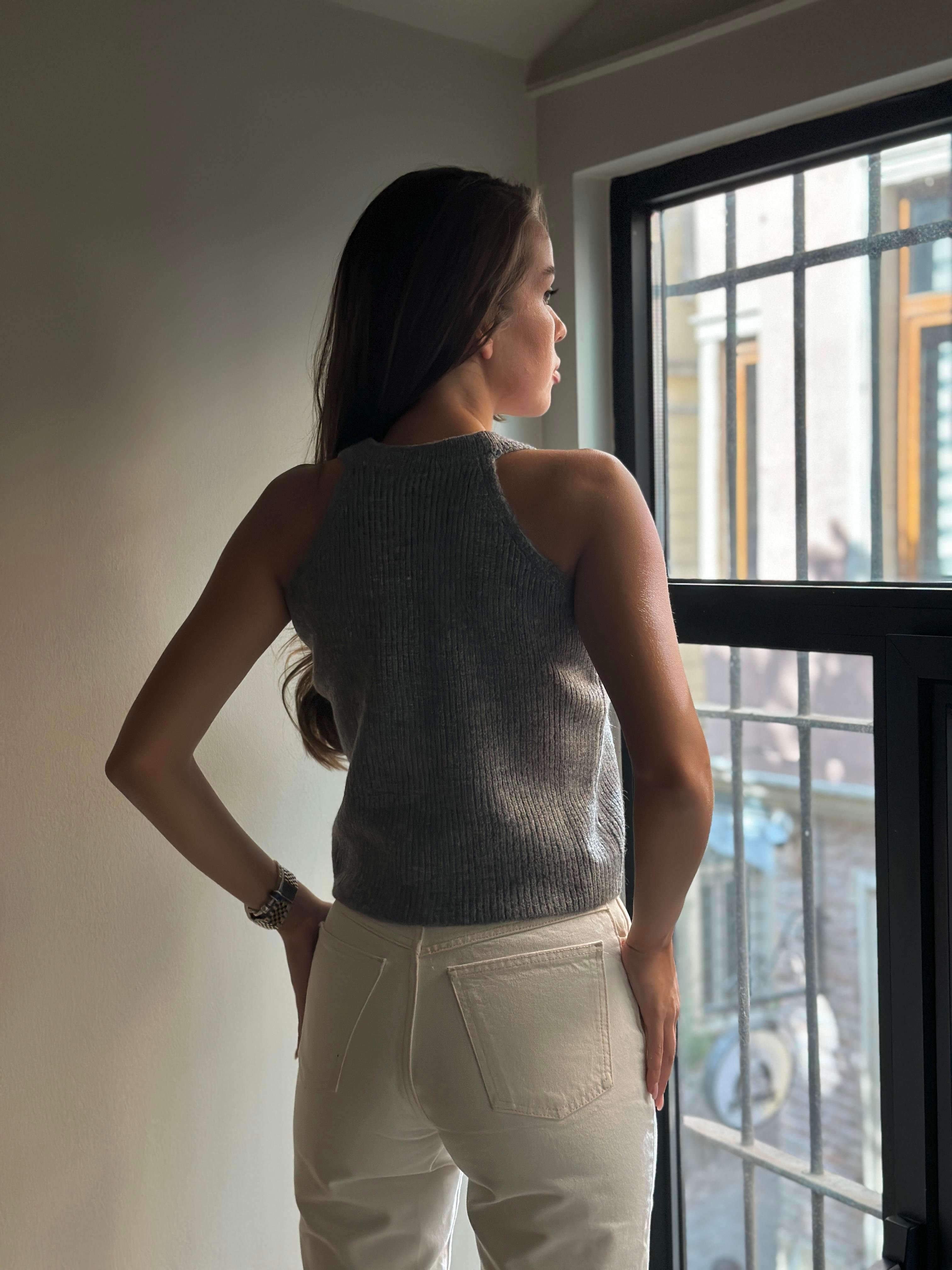 Koyu Gri İtalyan Reglan Yelek