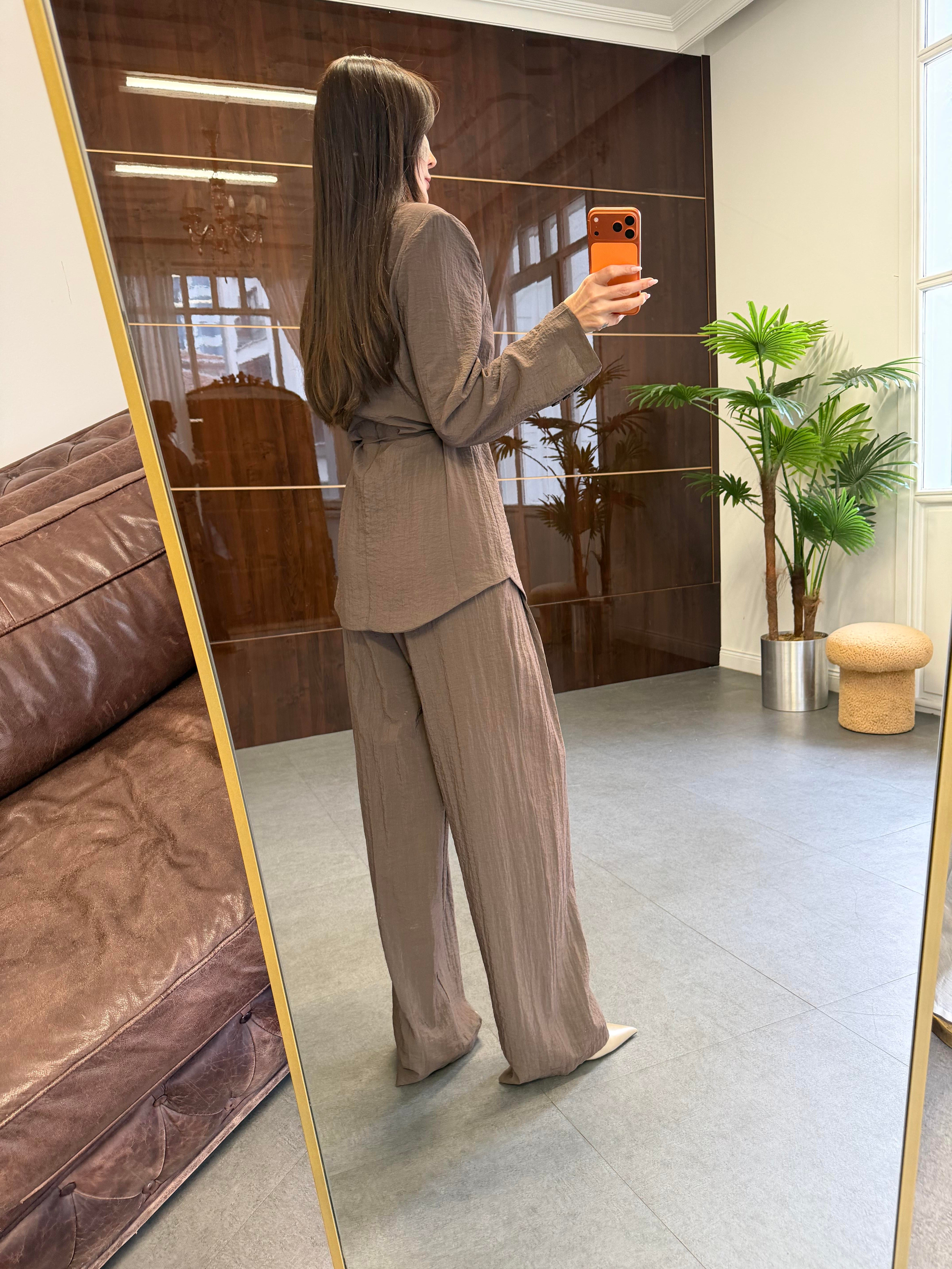 Koyu Kahve Astarsız Ceket Pantolon Takım