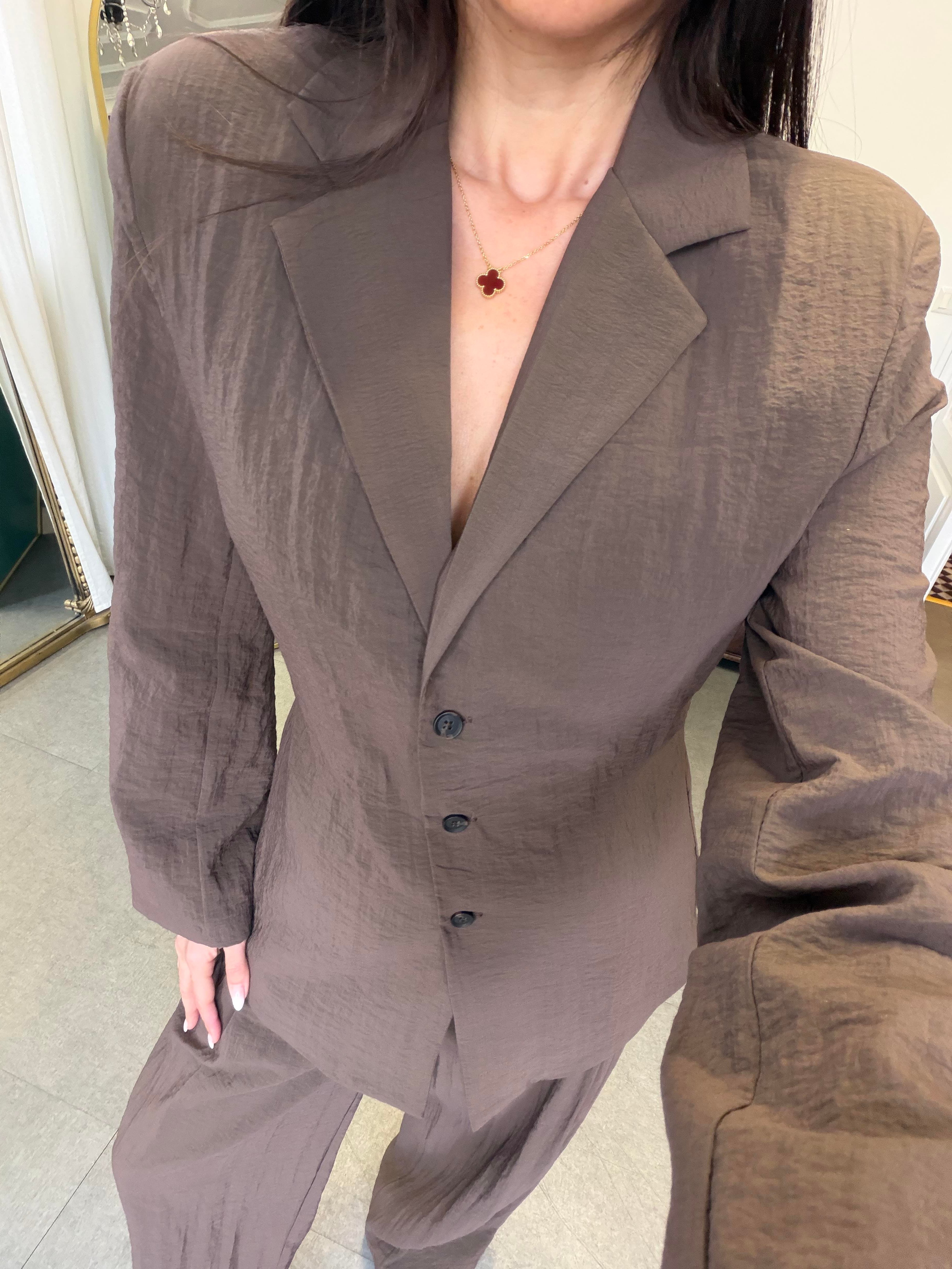 Koyu Kahve Astarsız Ceket Pantolon Takım