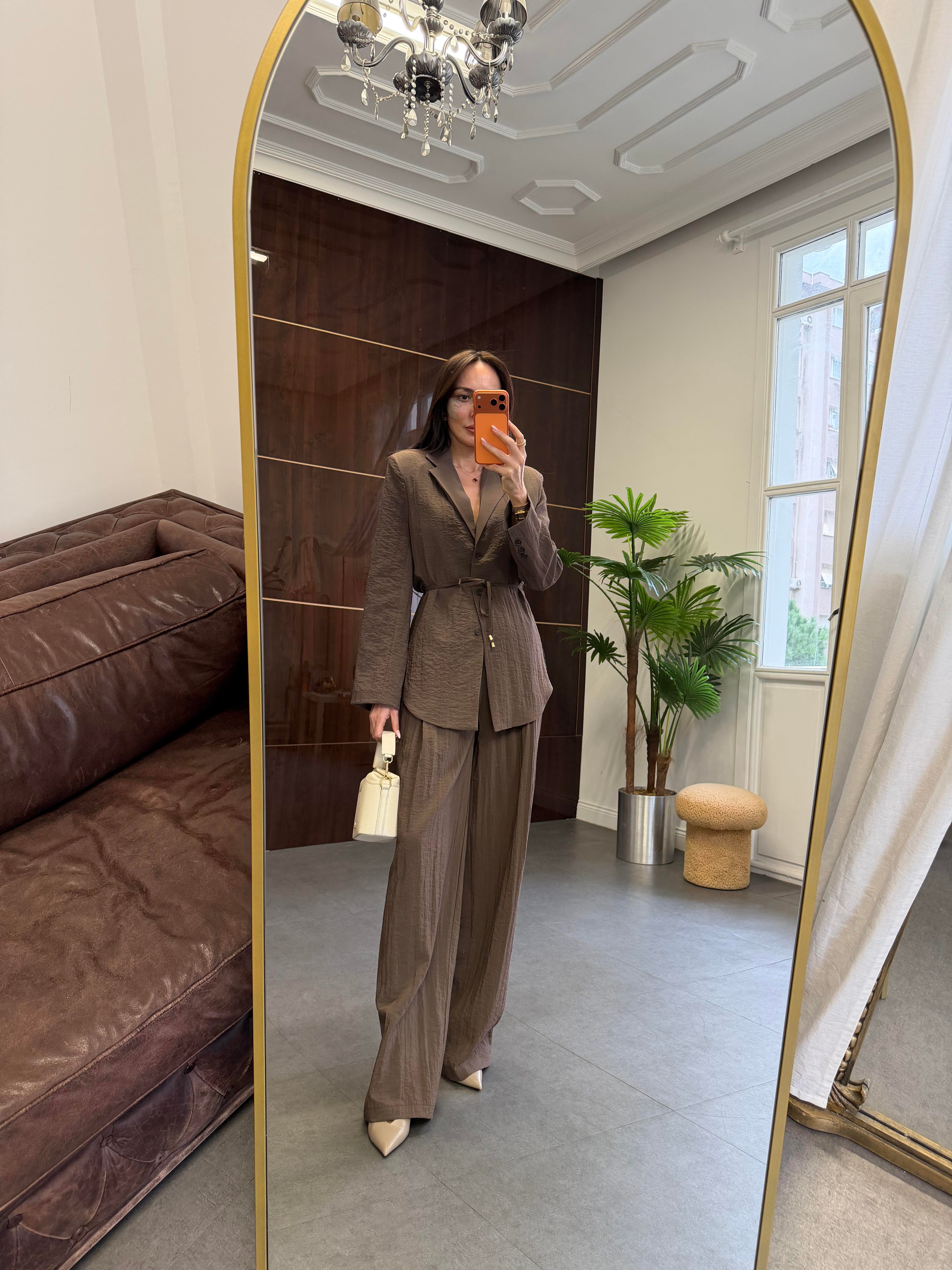 Koyu Kahve Astarsız Ceket Pantolon Takım