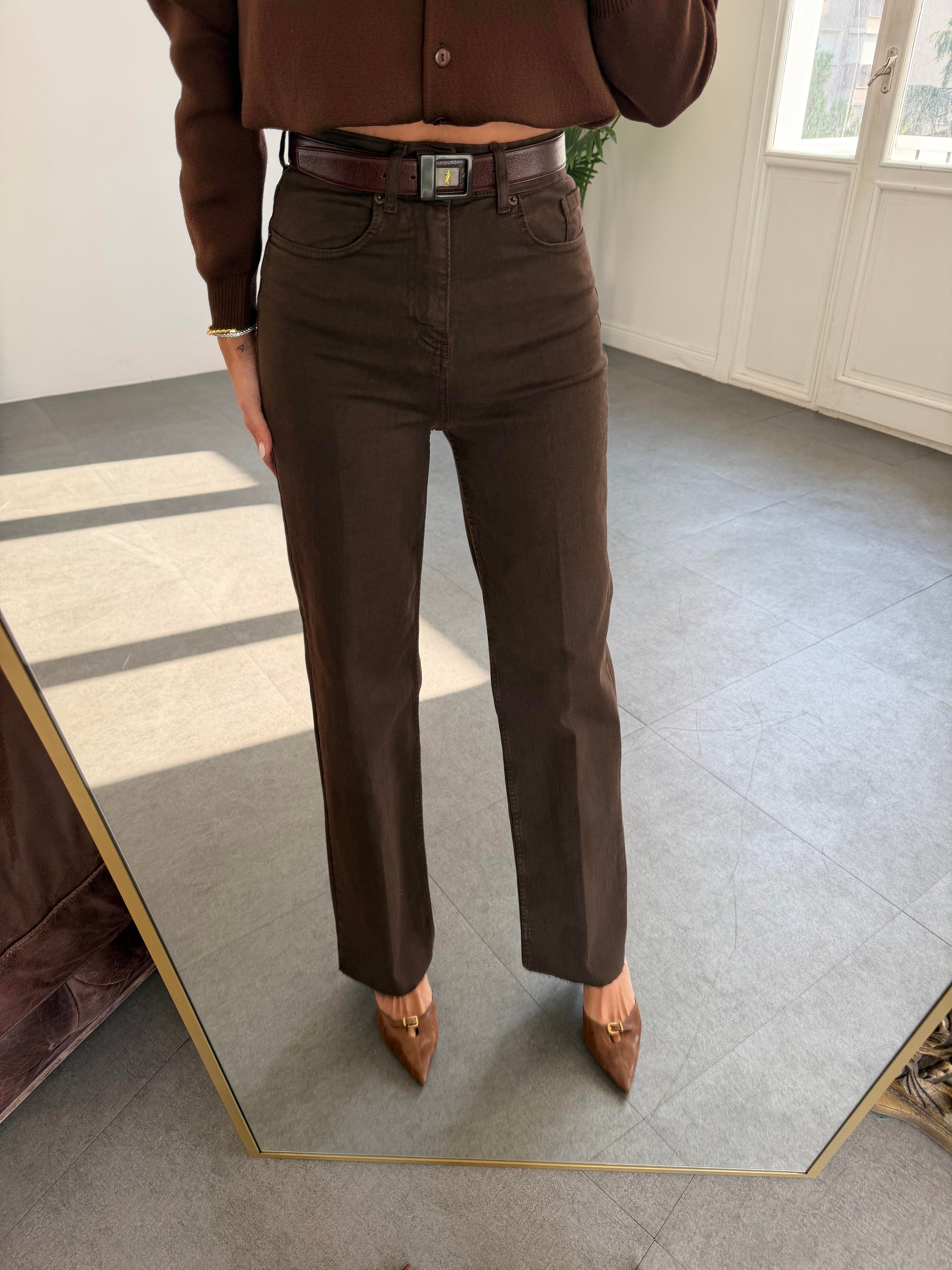 Koyu Kahve Yıkamalı Düz Kesim Jean Pantolon