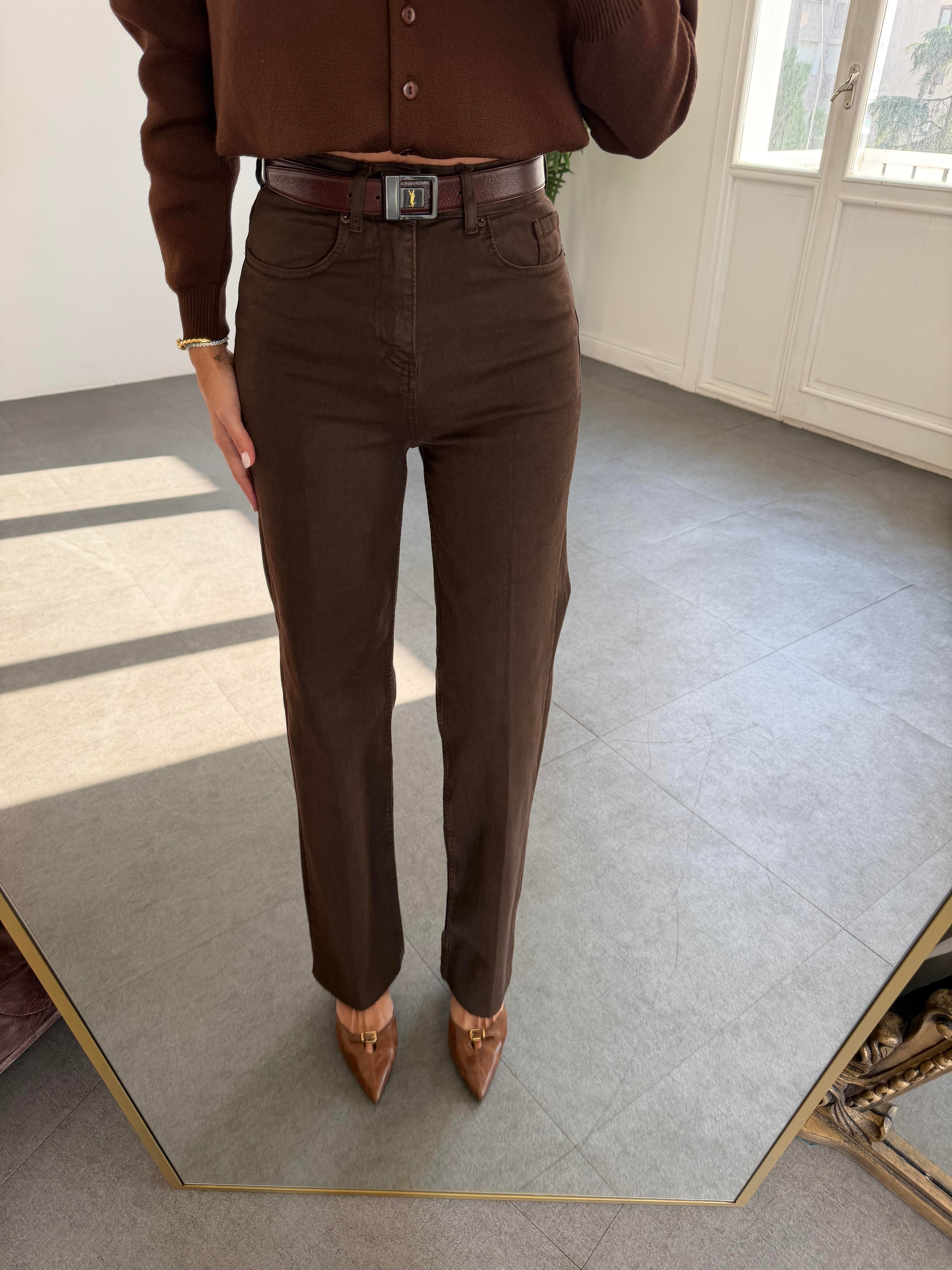 Koyu Kahve Yıkamalı Düz Kesim Jean Pantolon