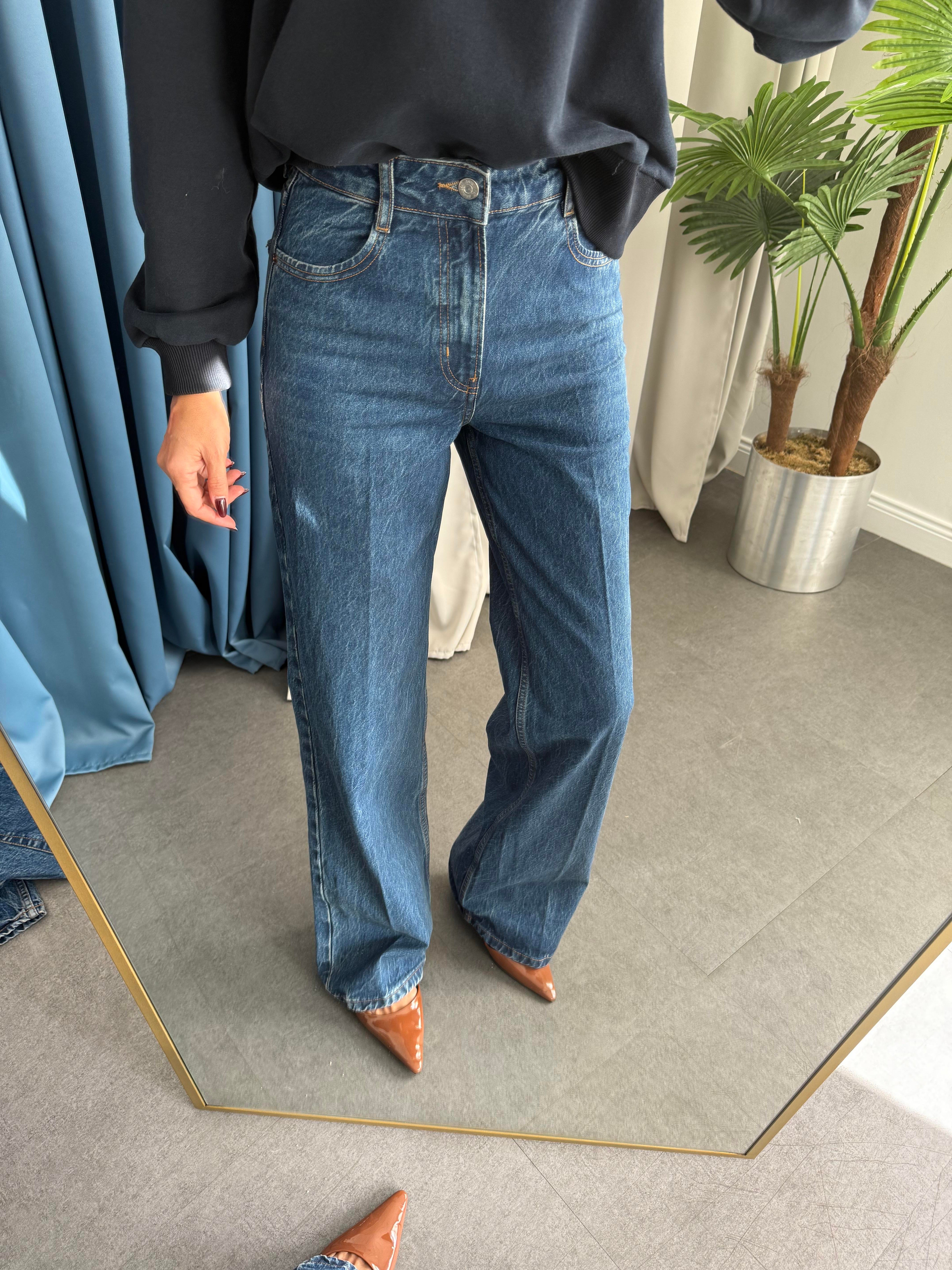 Koyu Mavi Düz Denim Kadın Palazzo
