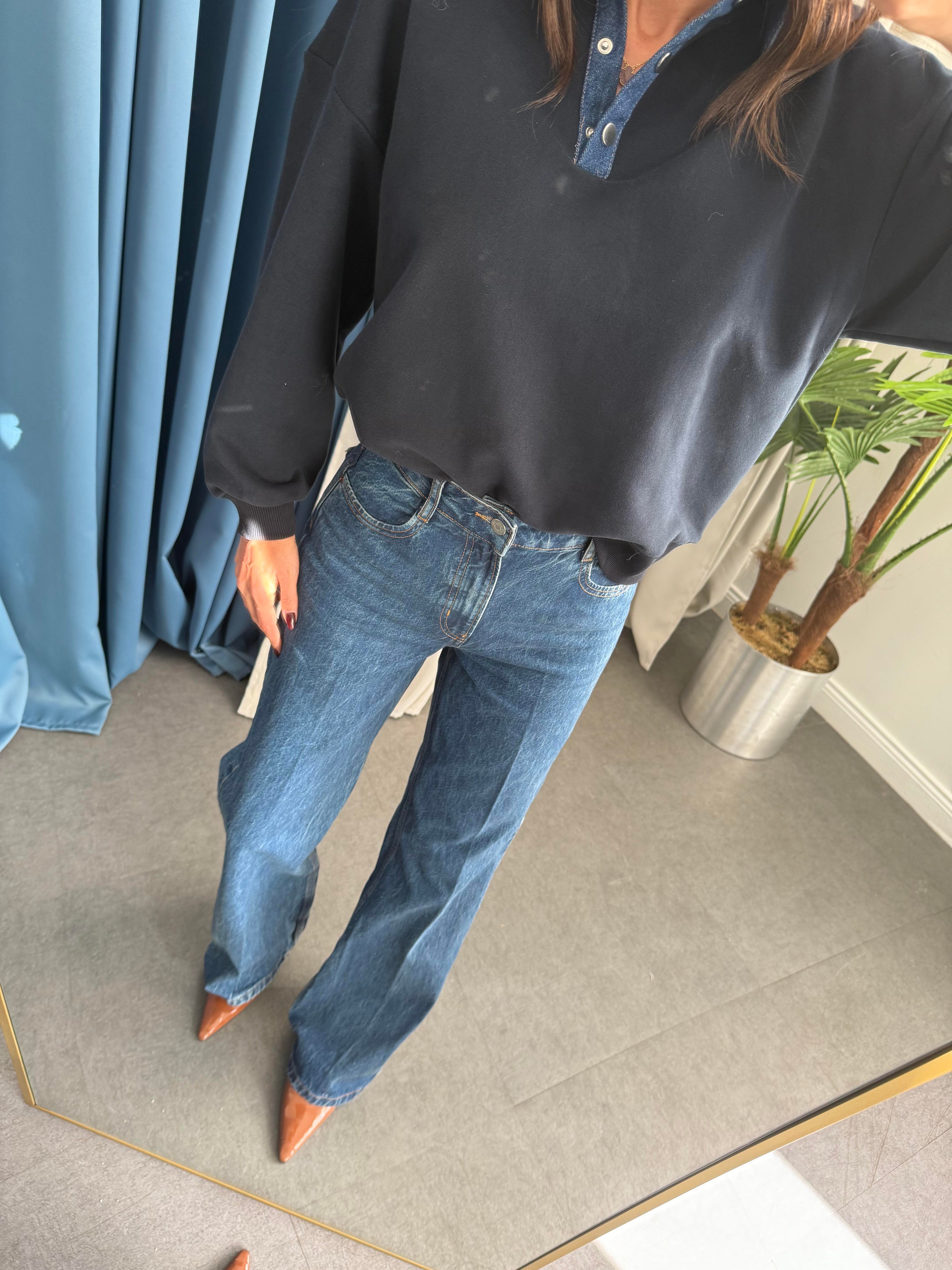 Koyu Mavi Düz Denim Kadın Palazzo