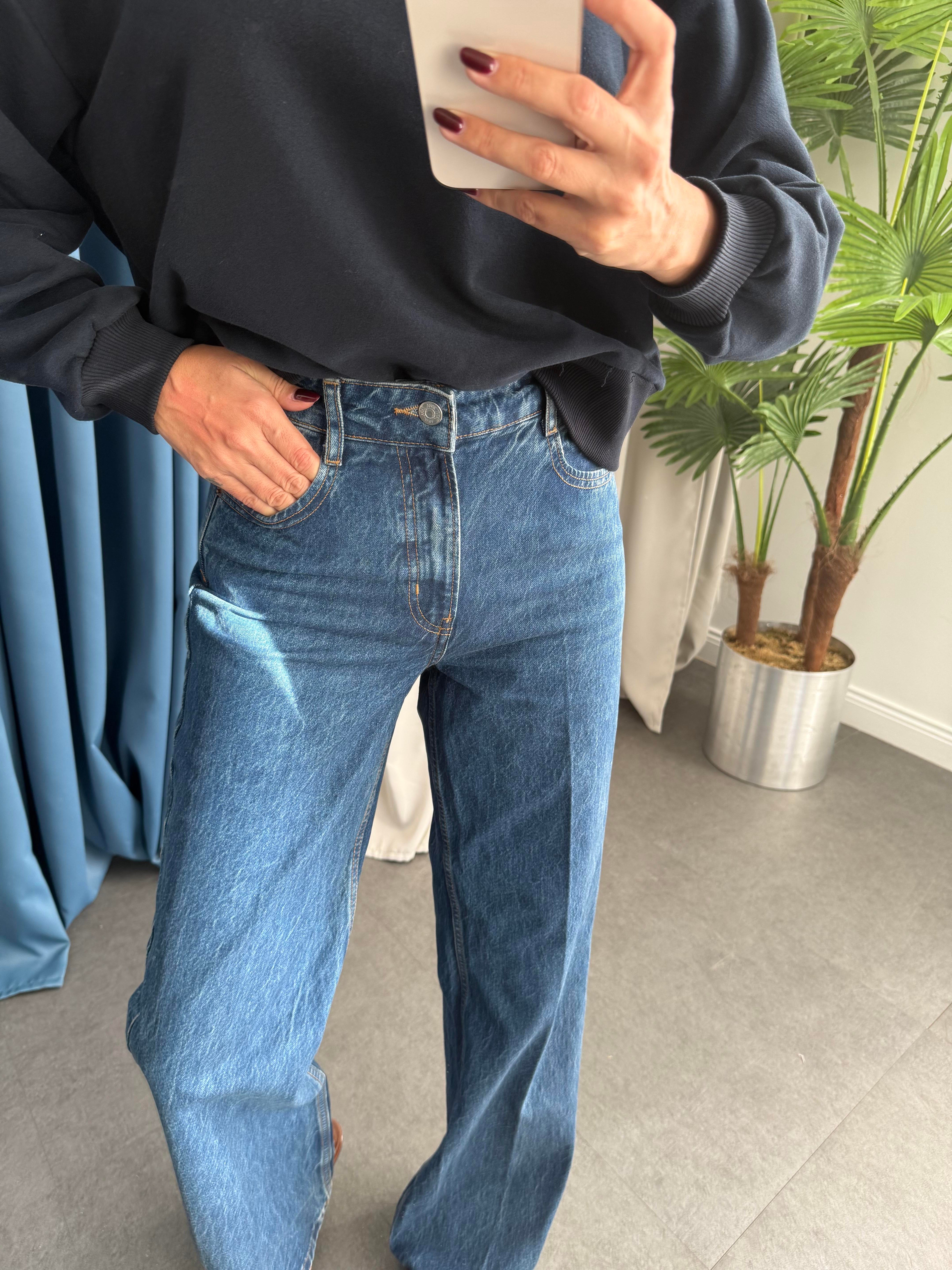 Koyu Mavi Düz Denim Kadın Palazzo