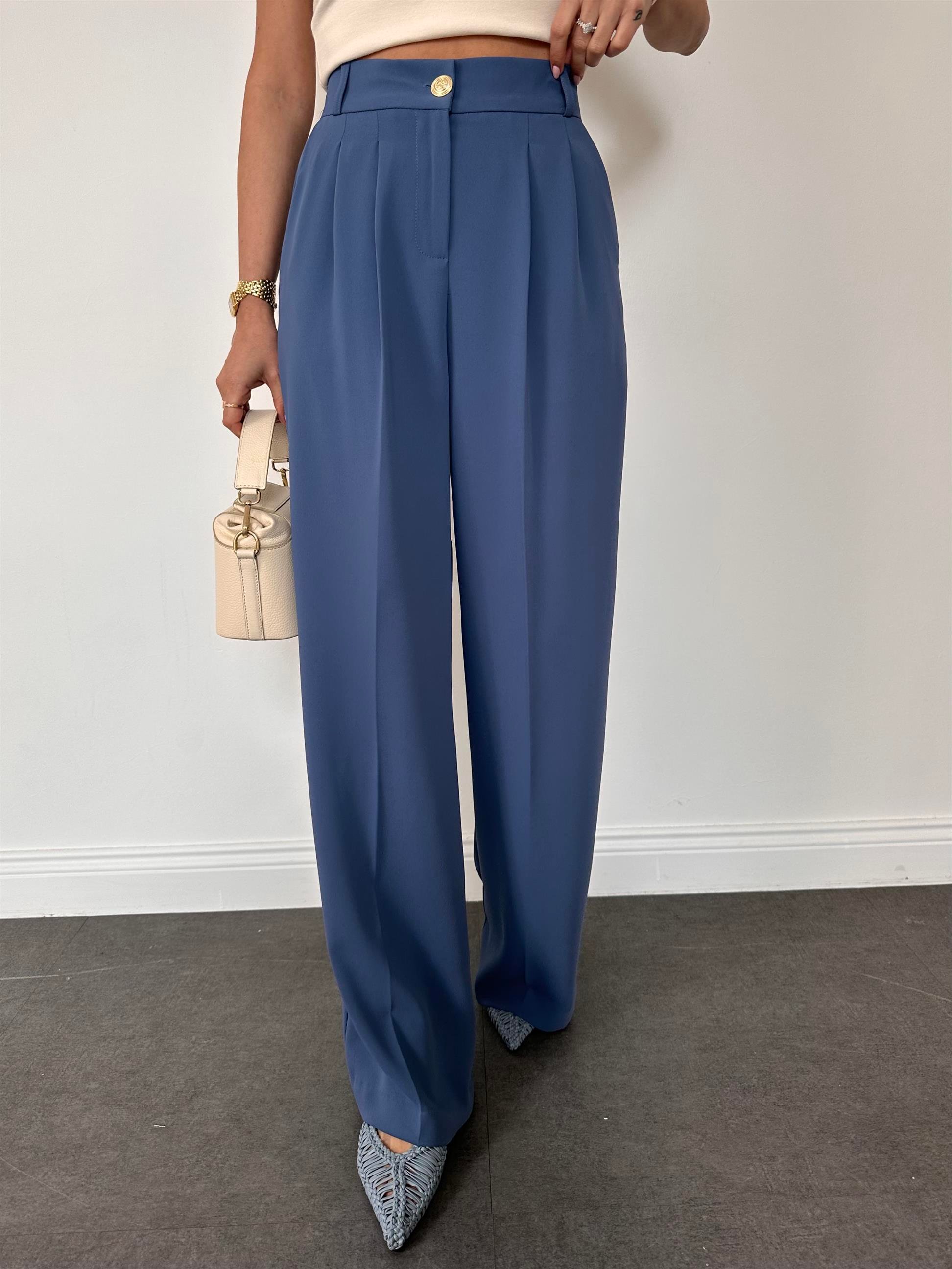 Koyu Mavi  Geniş Paçalı Pantolon
