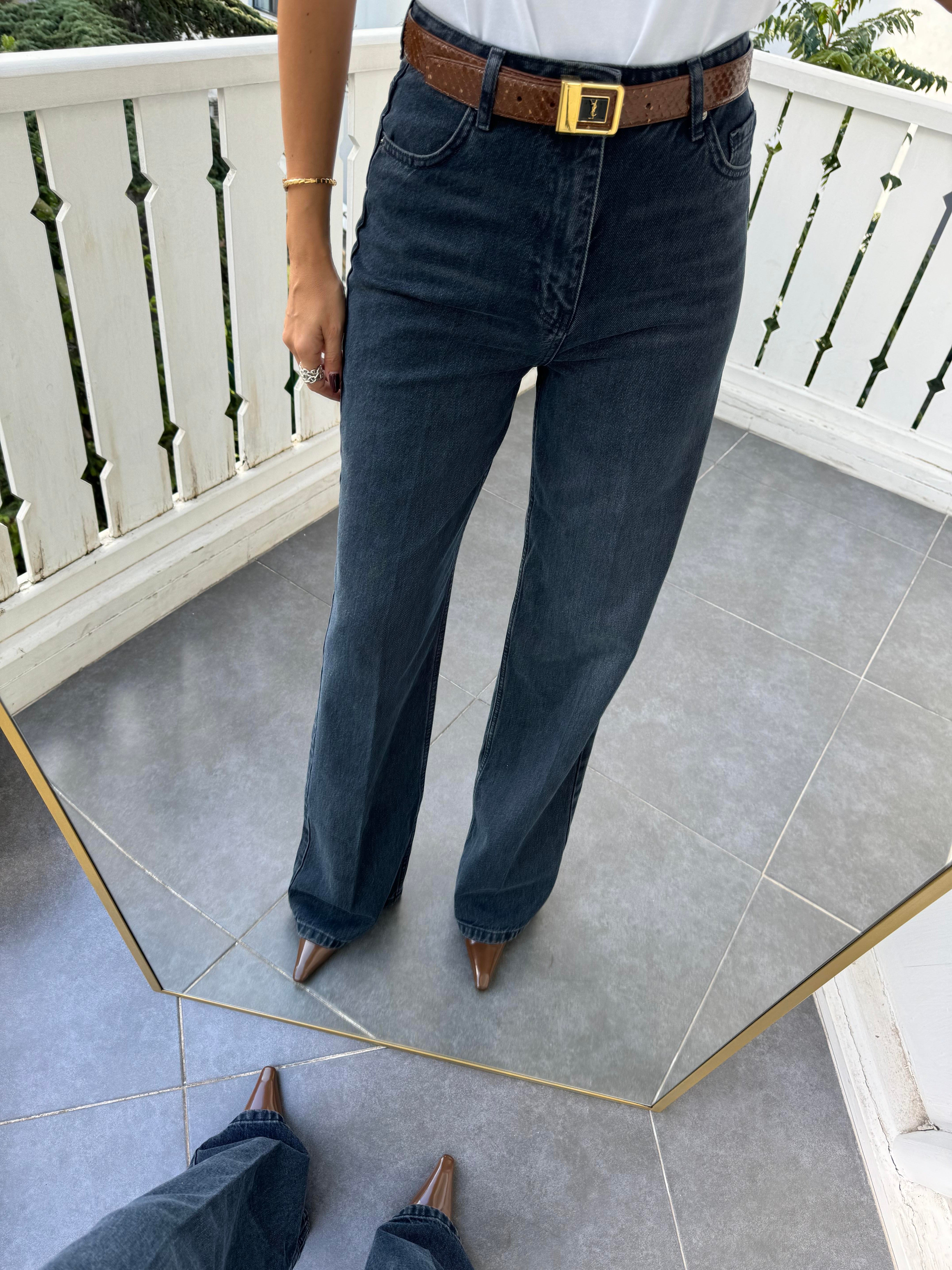Koyu Mavi Wide Leg Jean Pantolon