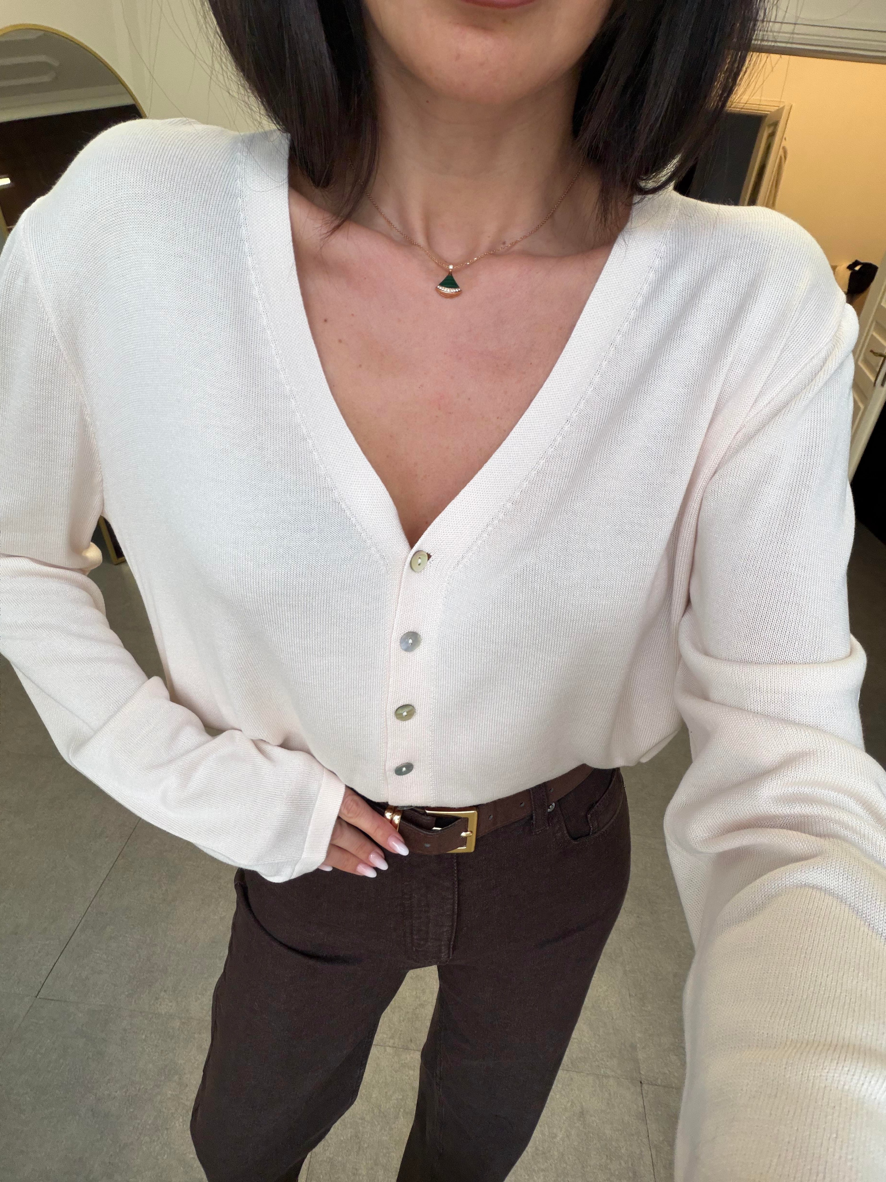 Krem 9 Düğmeli Hırka