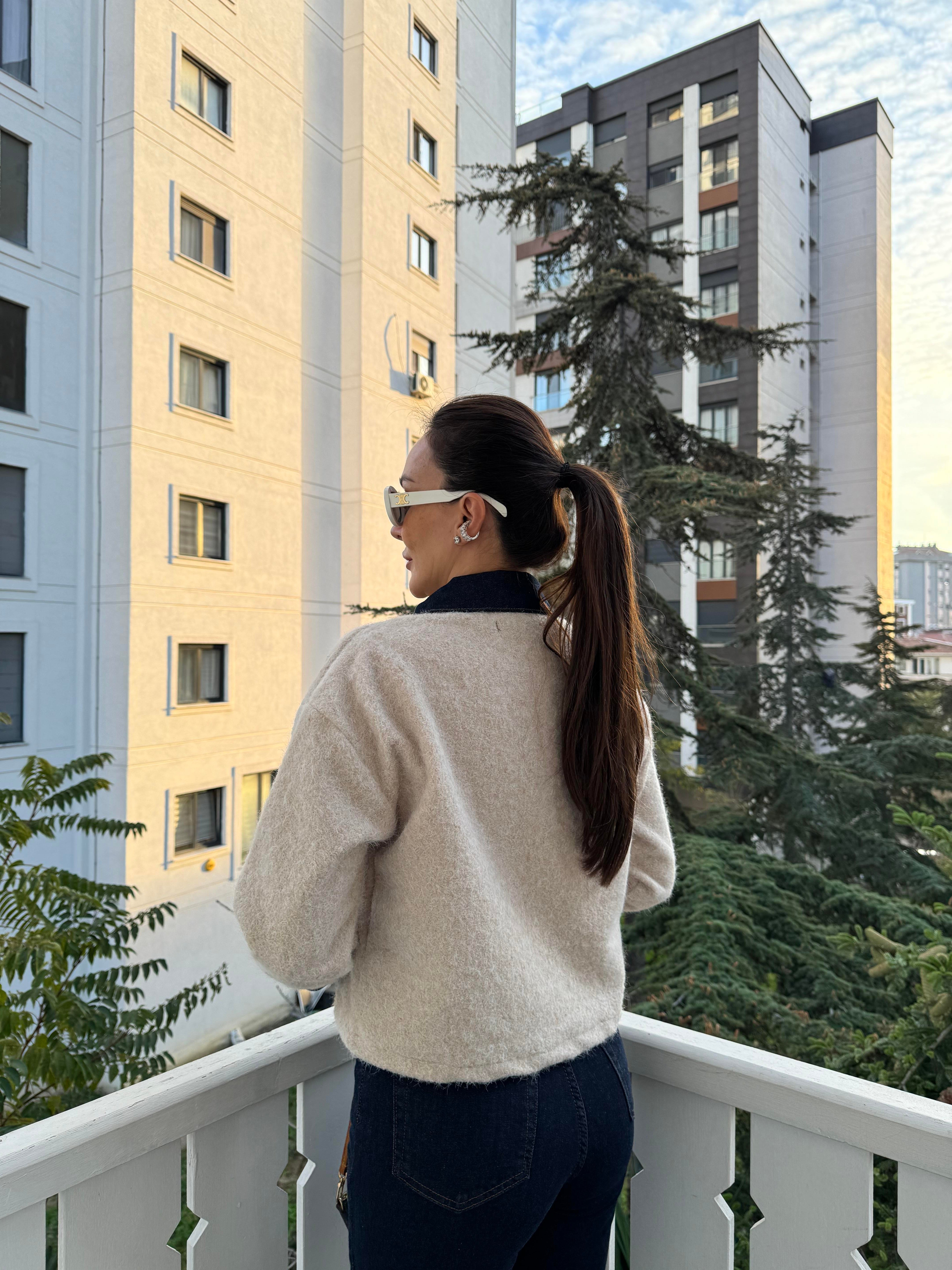 Krem Kaşe Kot Detay Ceket