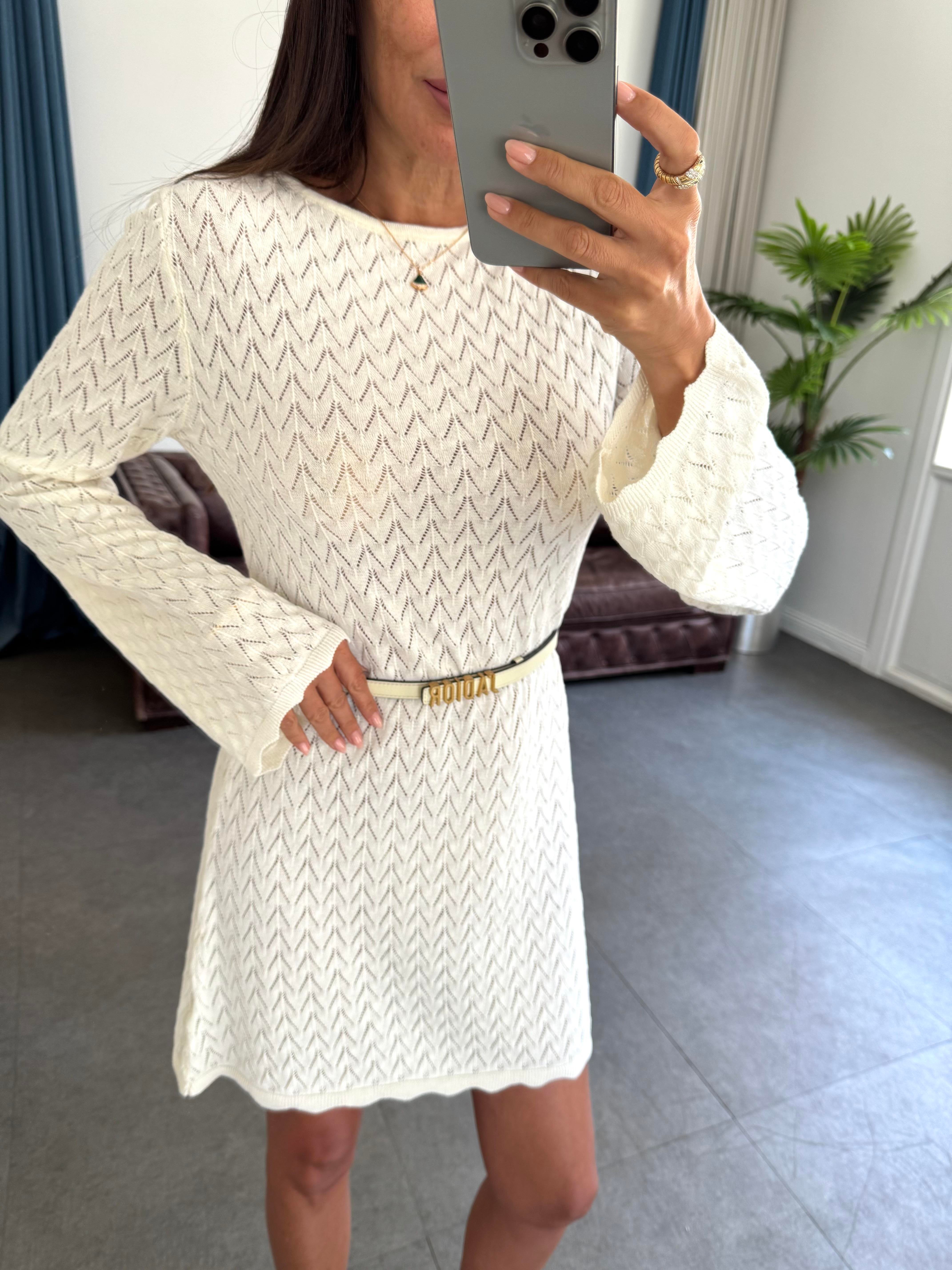 Krem Mini Örme Elbise